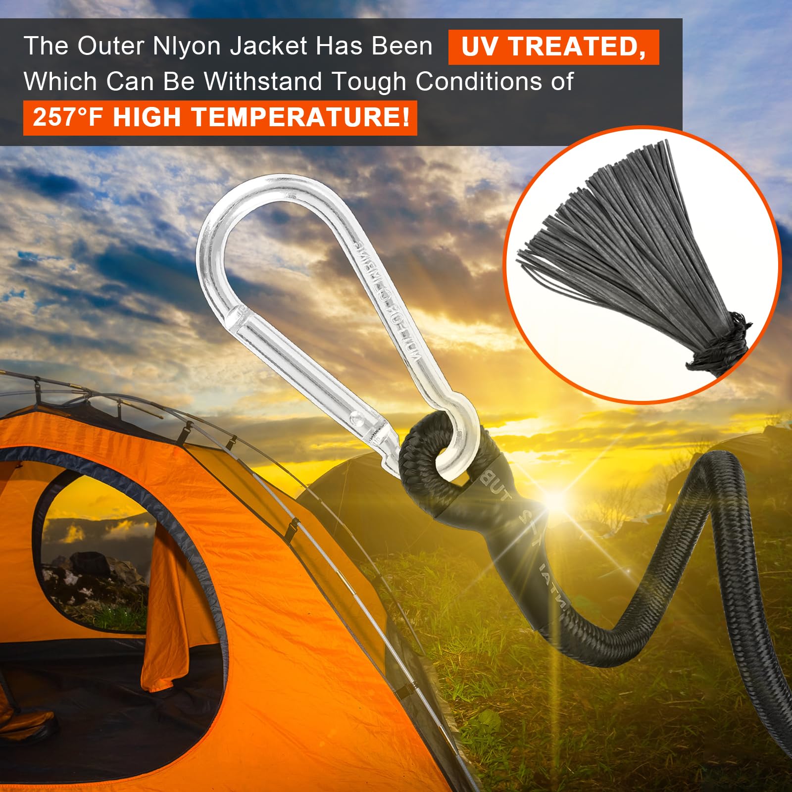 Heavy Duty 12 Inch Bungee Cords with Carabiner Hooks - 1/3 Inch Thick Black Elastic Straps (6 Pack) - Perfect for Camping Gear, Bike Racks, RV Cargo, Tarp Tie Downs, Tent Securing & Luggage Straps - Outdoor & Home Organization Essentials
