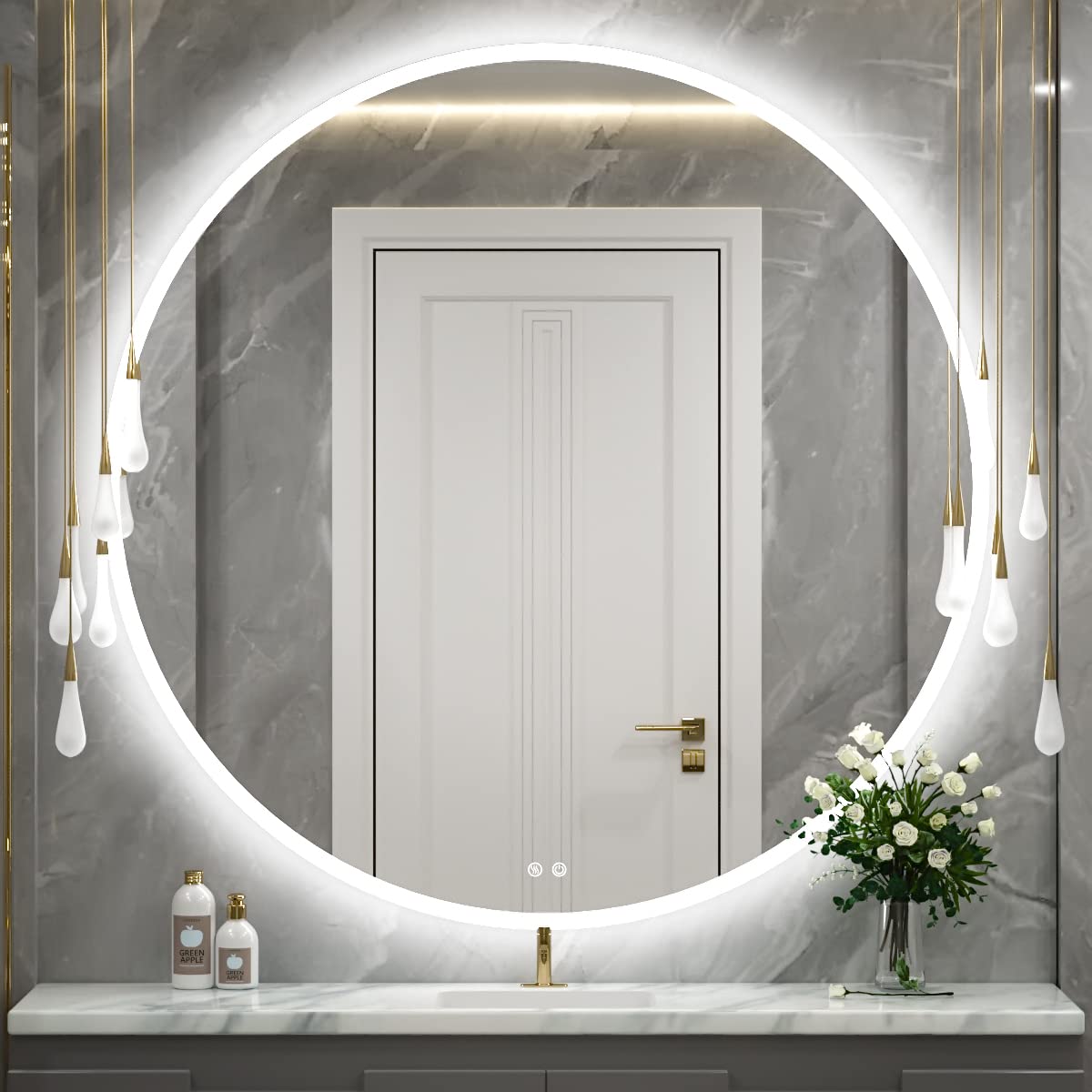 40 Inch LED Round Bathroom Mirror with Light - Anti-Fog, Dimmable Touch Switch, IP54 Waterproof, 90+ CRI - Wall Mounted Vanity Mirror for Makeup & Shaving