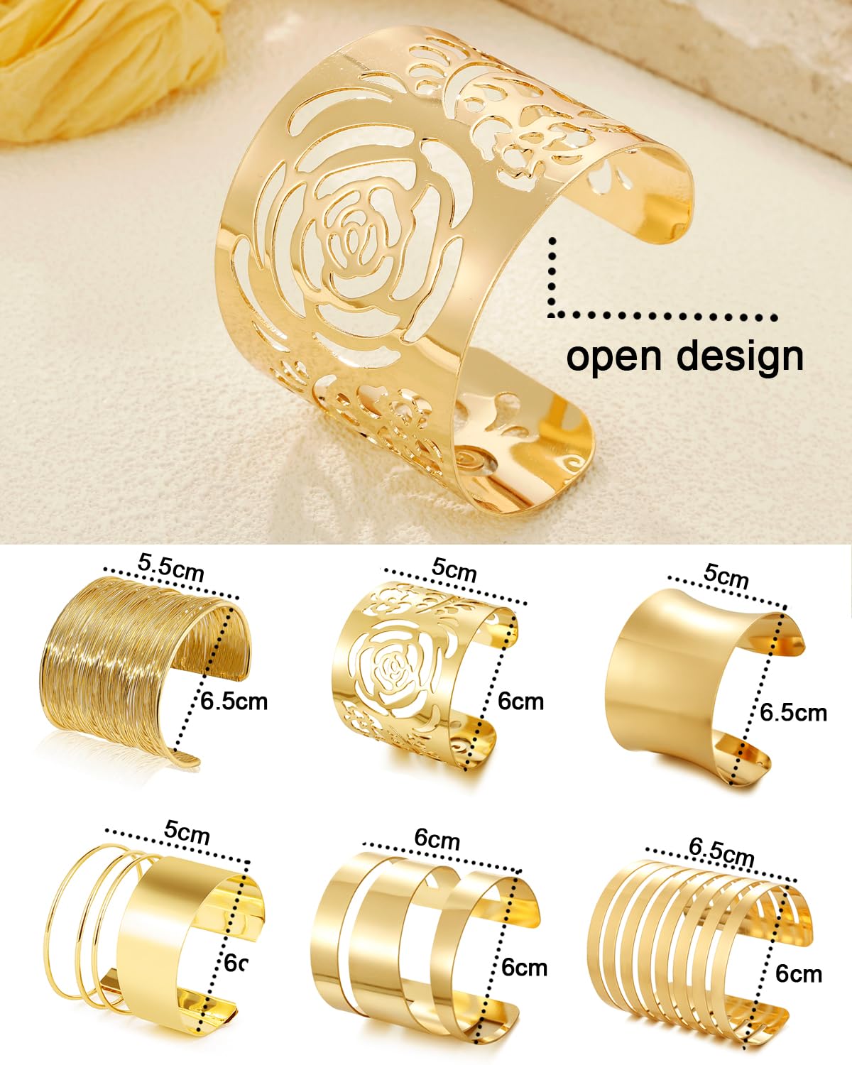 COLOYAN 6 PCS Gold Cuff Bangle Bracelets for Women - Adjustable Open Wide Wire Wrist Cuff Wrap Bracelets | Perfect for Parties, Weddings & Everyday Fashion Accessories