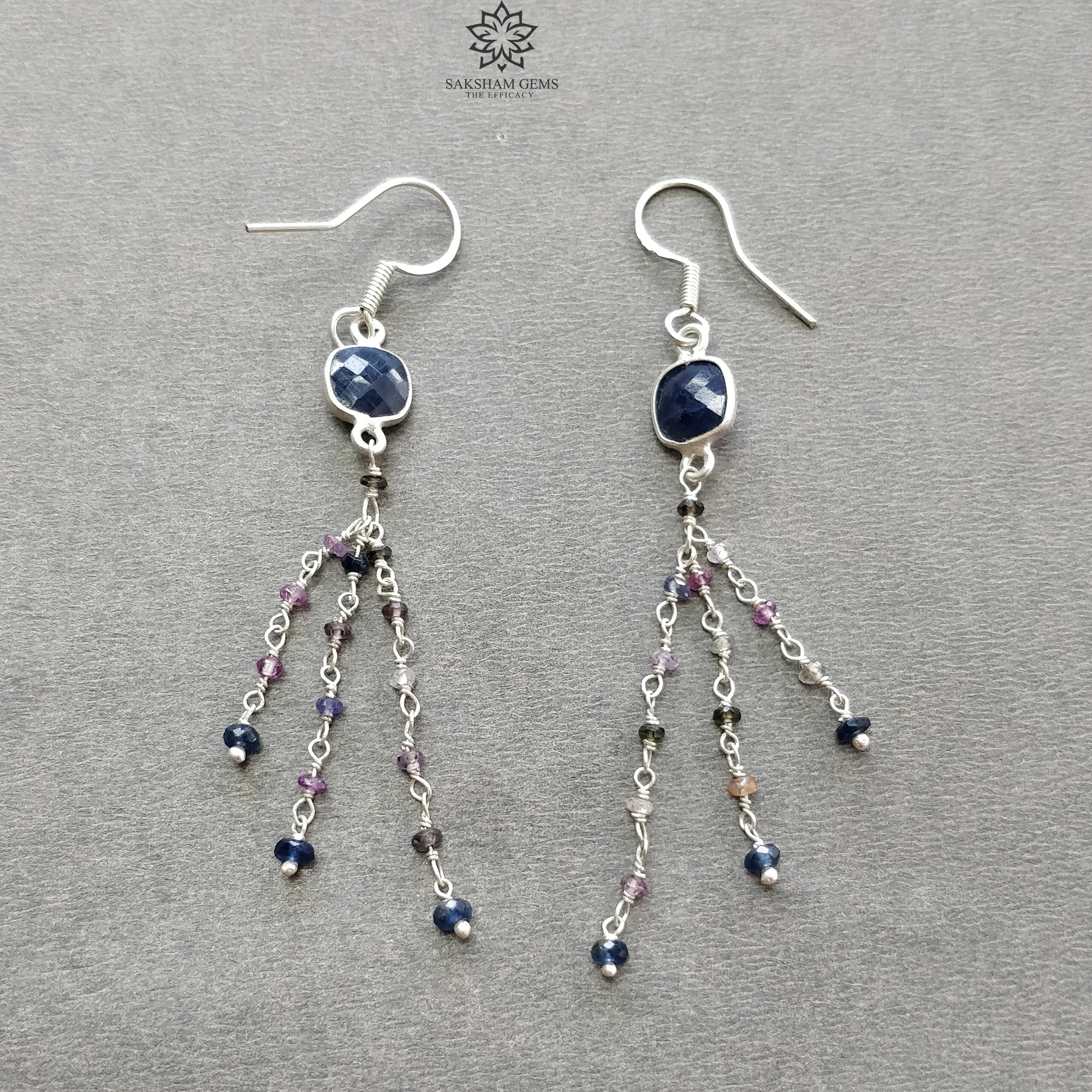 925 Sterling Silver Natural Blue & Multi Sapphire Beads Necklace & Earrings Set - 9.66g Untreated Gemstone Jewelry for Women, Gift for Her, Perfect for Weddings, Parties & Special Occasions