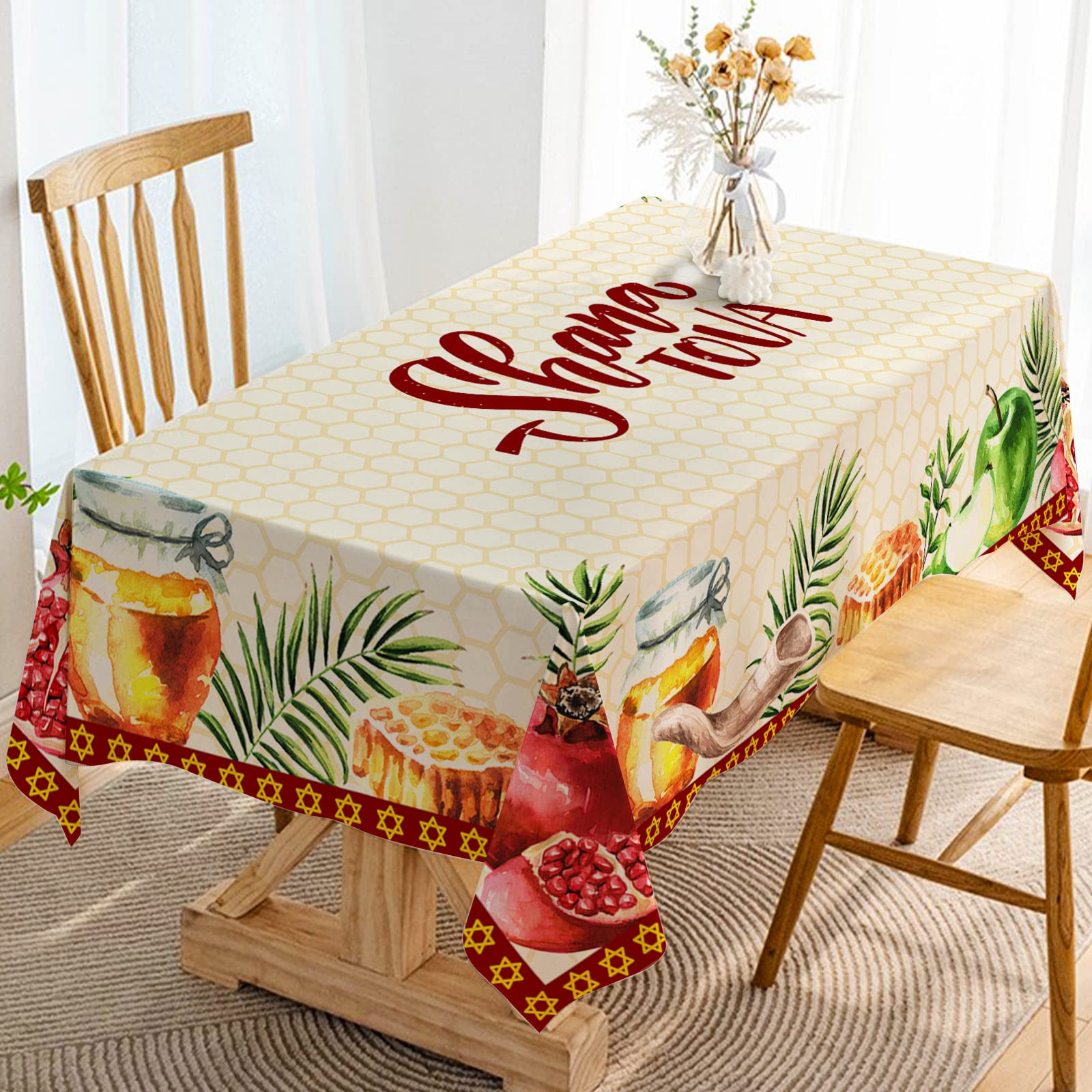 Shana Tova Tablecloth - Elegant Rosh Hashanah Jewish New Year Celebration Table Cover for Holiday Party, Kitchen & Dining Room Decor - Perfect for Festive Gatherings, Family Dinners & Jewish Traditions