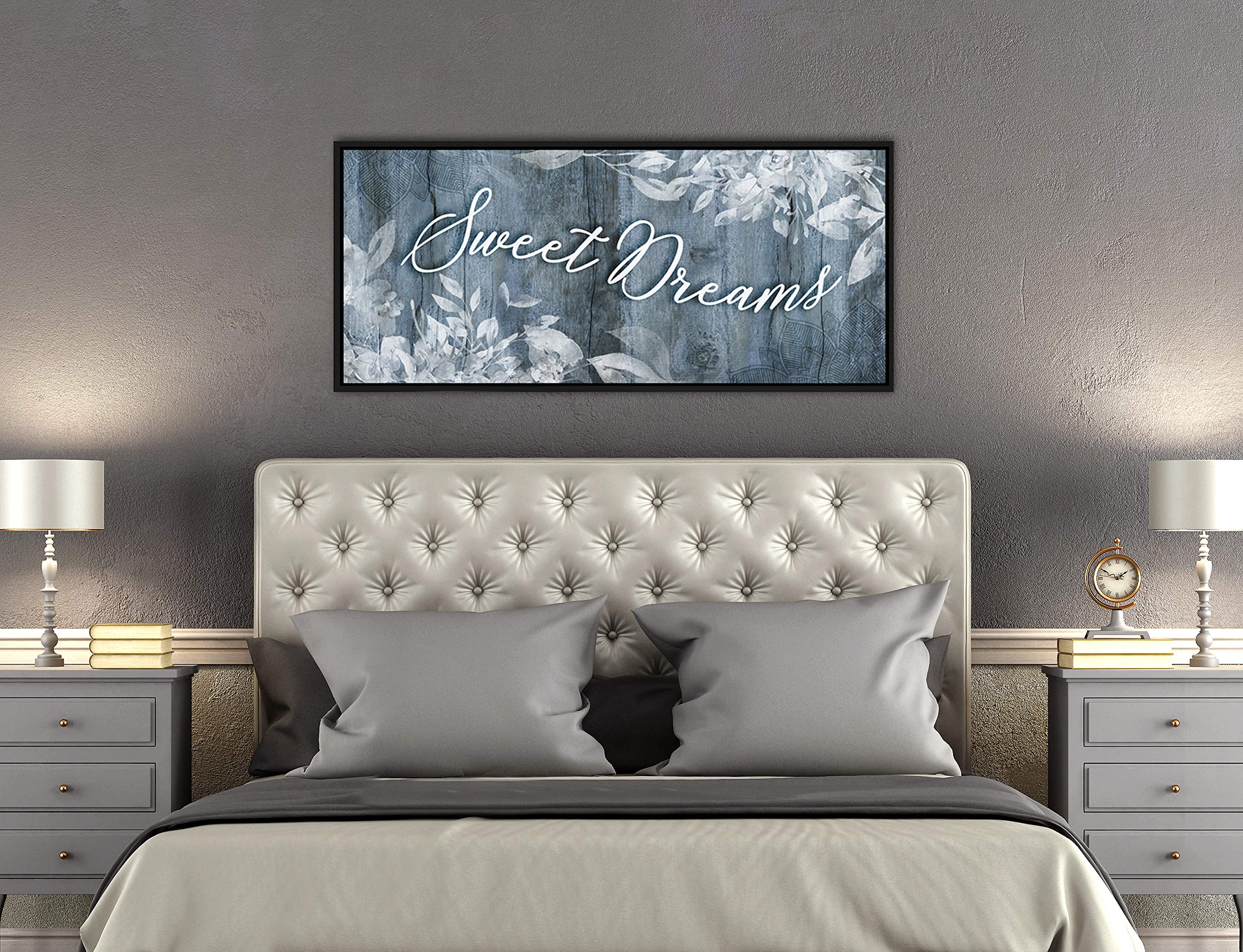 Sweet Dreams Sign - Large Canvas Wall Art for Master Bedroom Decor with Floating Frame (Blue/Black, 42x19) - Perfect Above Bed Wall Decor & Bedroom Sign for Cozy Home Atmosphere