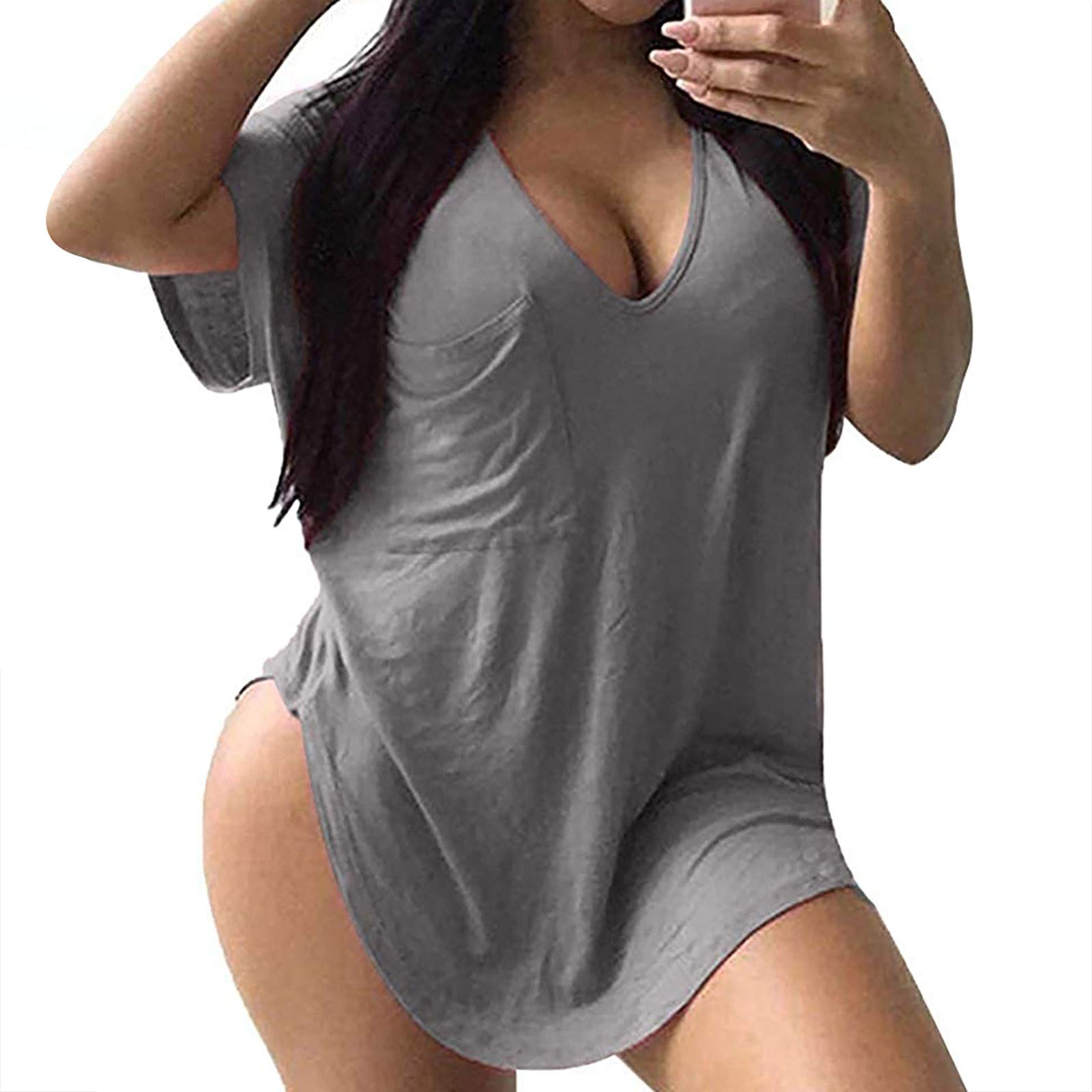 Plus Size Women's Summer Casual V-Neck Short Sleeve T-Shirt Tunic - Comfortable Basic Tee for Everyday Wear | Perfect for Office, Shopping & Weekend Outfits