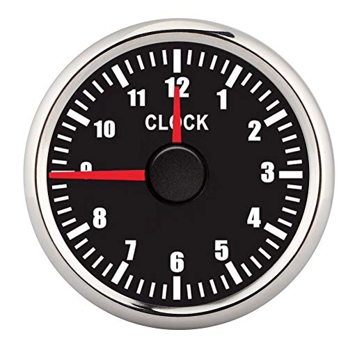 2in Universal 0-12 Hourmeter Clock Gauge - Black/Silver Frame - Car Boat Yacht Motorcycle Dashboard Instrument Panel Replacement - Perfect for Marine Navigation, Automotive Dash Upgrades & Vintage Vehicle Restoration