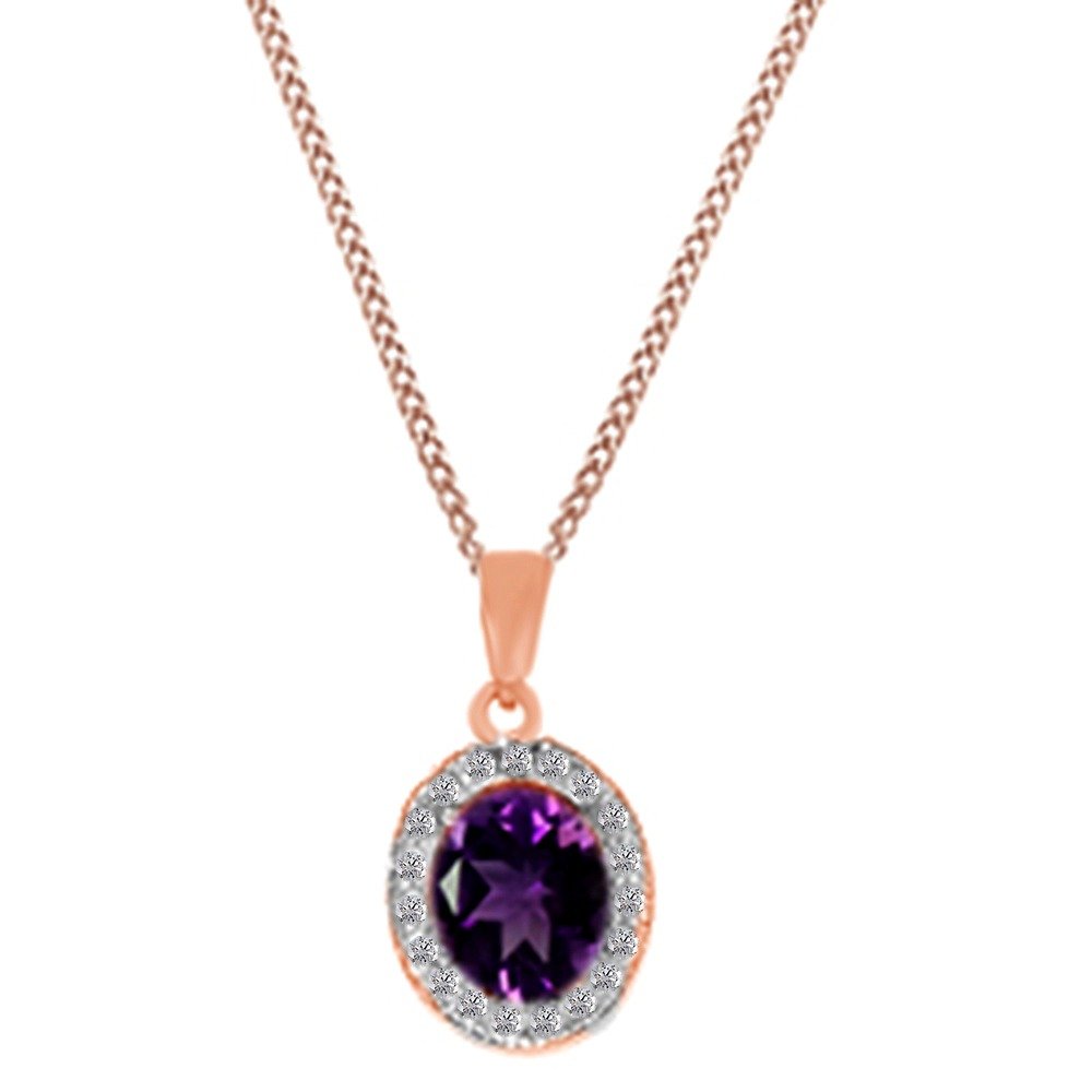 Simulated Amethyst & White Diamond Accent Pendant Necklace - 925 Sterling Silver Jewelry for Women, Elegant Gift for Birthday, Anniversary & Special Occasions