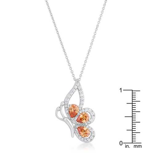 2.8ct Champagne Cubic Zirconia Rhodium-Plated Butterfly Pendant Necklace - Elegant Jewelry for Women, Perfect for Parties, Weddings & Special Occasions
