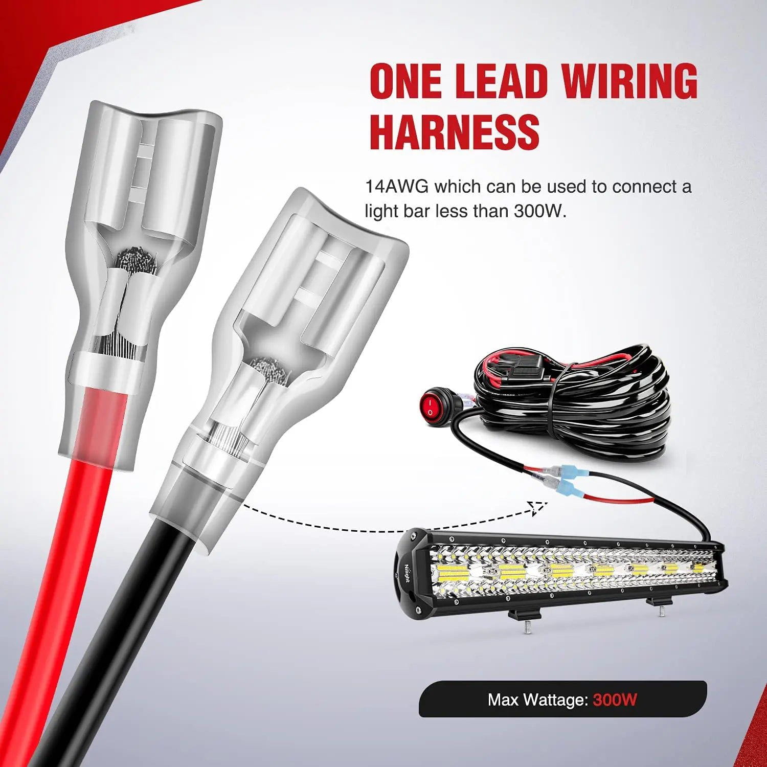 14AWG Automotive Wire Harness Kit with 12V 3-Pin Switch, 3 Fuses & 2 Spade Connectors - Perfect for Car Audio, LED Light Bars & Off-Road Vehicle Wiring Upgrades