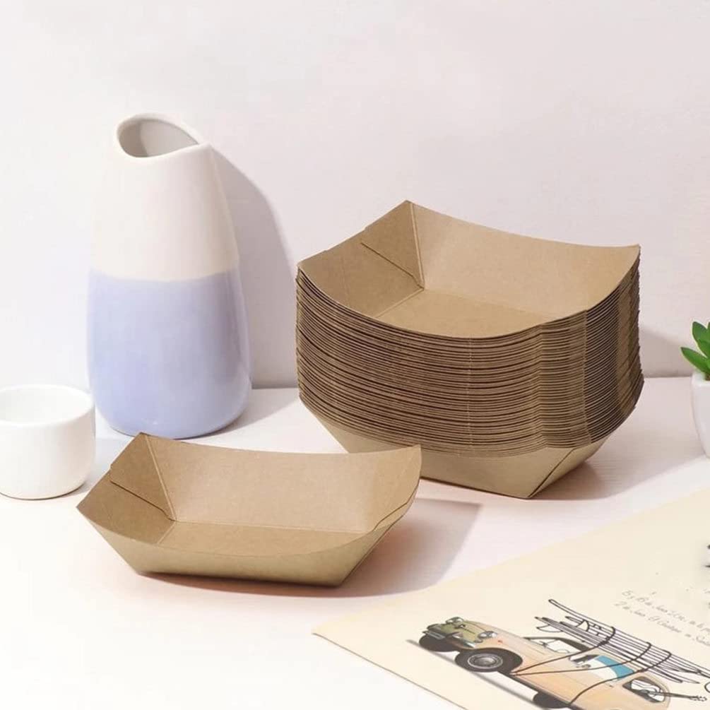 Disposable Kraft Paper Food Trays 50Pcs - Eco-Friendly Snack Serving Trays for Nachos, Fries, Hot Dogs | Perfect for Carnivals, Fairs, Festivals, Parties & Picnics | Sturdy Appetizer & Condiment Holder for Easy Outdoor Dining