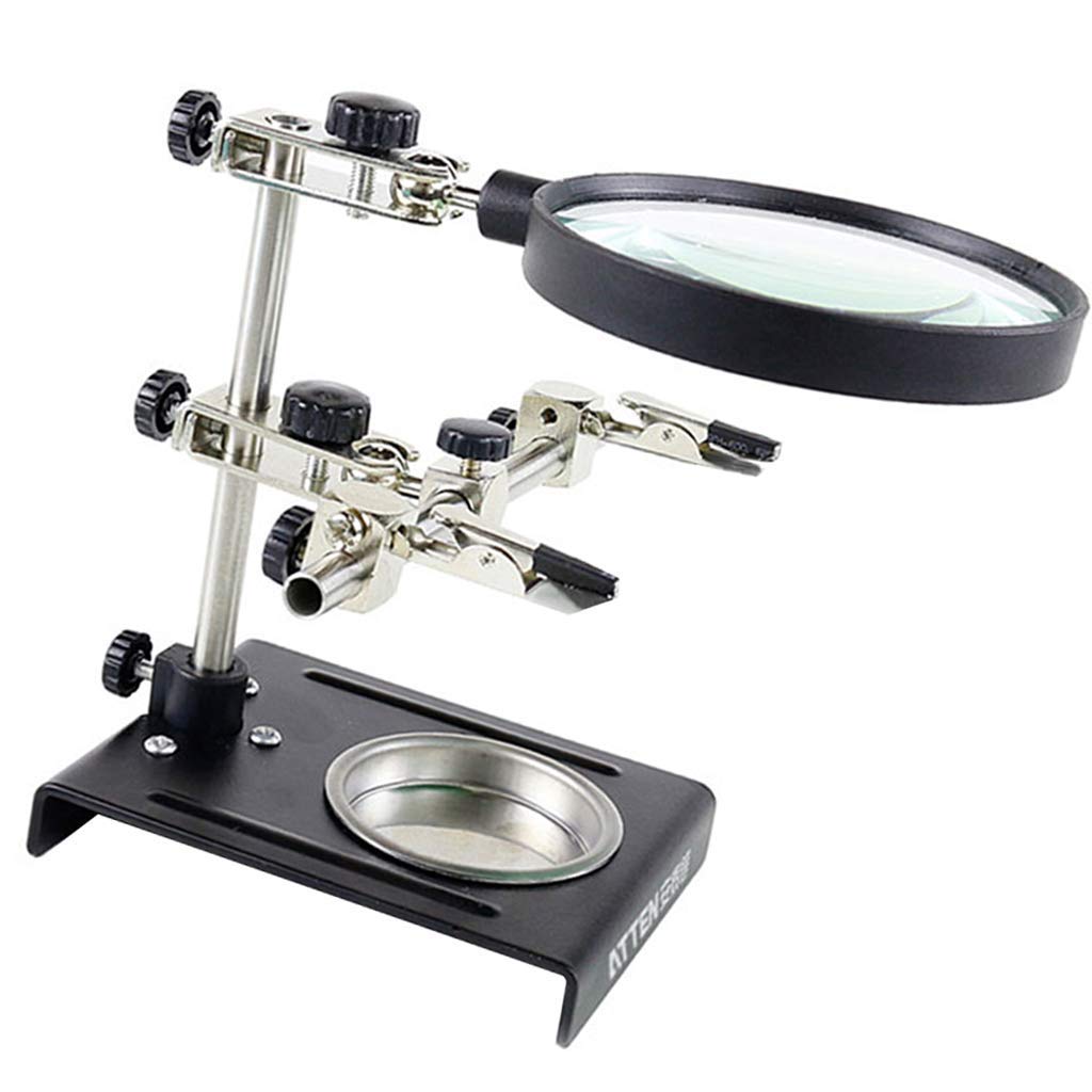 Magnifying Glass with Clip and Soldering Holder - Hands-Free Magnifier for Jewelry Making, Electronics Repair & Hobby Crafting