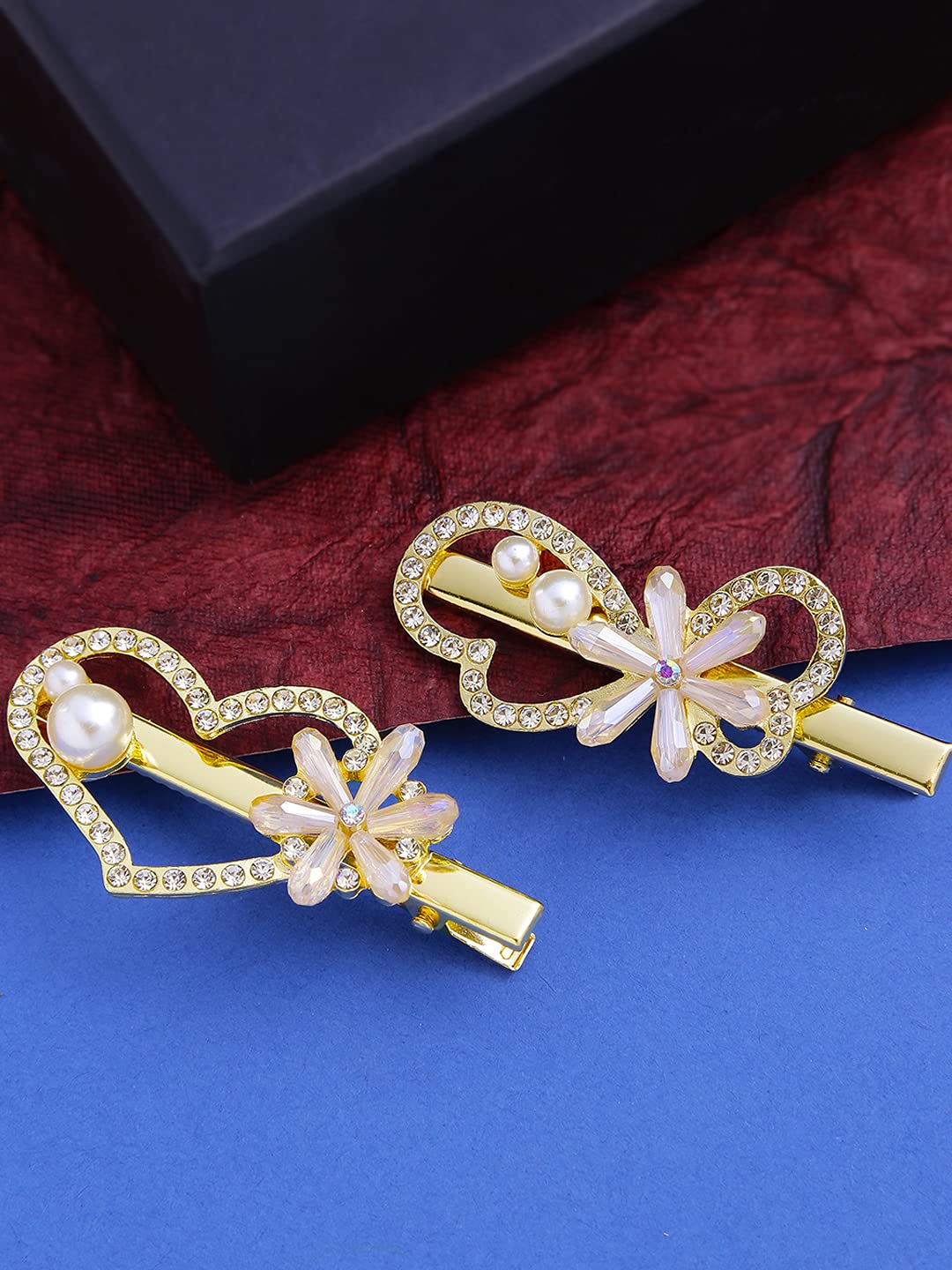 Golden Crystal Hair Clips for Women & Girls - 2 Pack Yellow Alligator Hair Clips with Chime Design - Elegant Hair Accessories for Women, Teens, Bridal, Party & Daily Use - Perfect Gift for Her