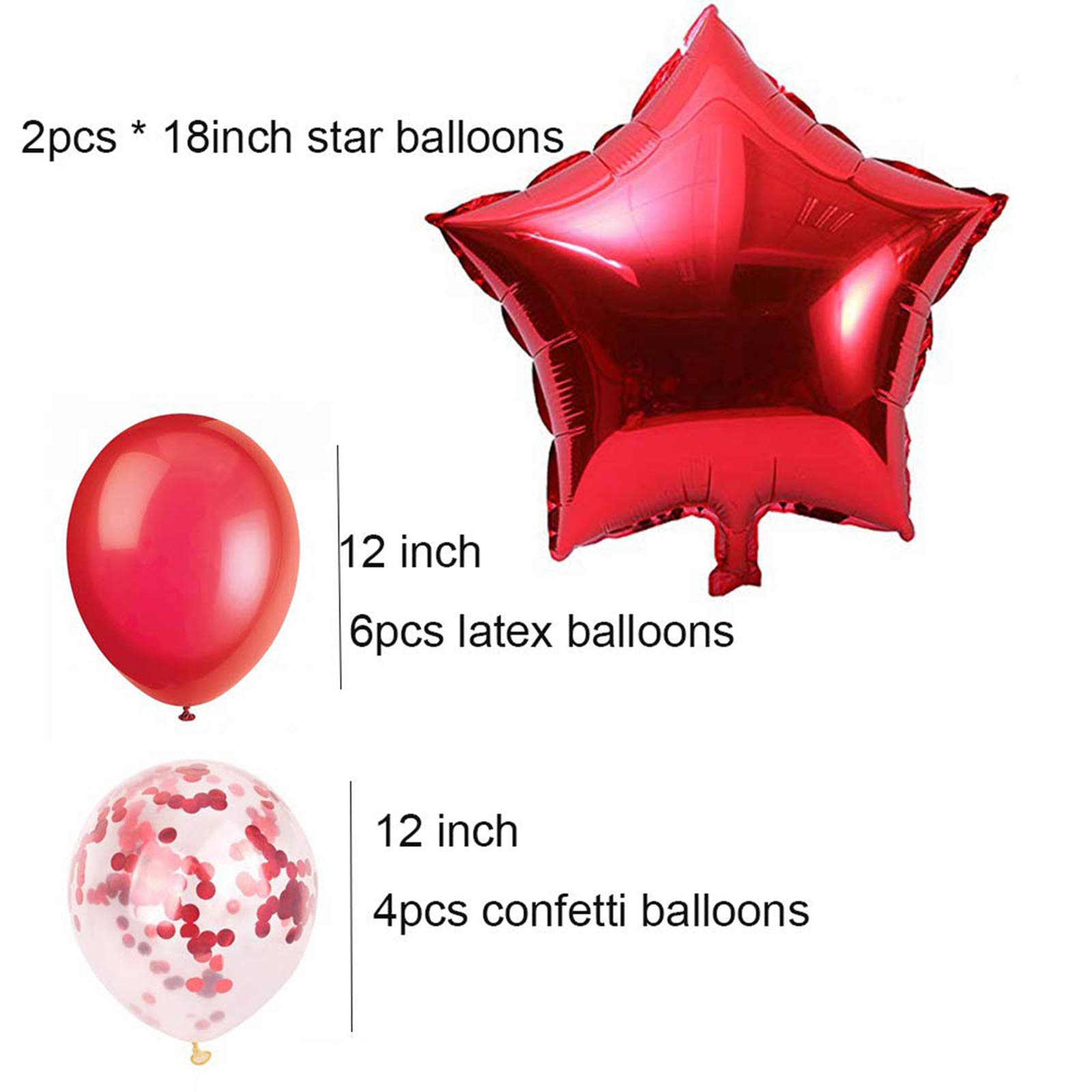 Happy Birthday Balloons Decorations Set - 13pcs Letter Balloons Banner, 2 Giant Star Foil Balloons, 4 Confetti Balloons, 6 Latex Balloons (Red) - Perfect for Birthday Parties, Baby Showers & Anniversary Celebrations