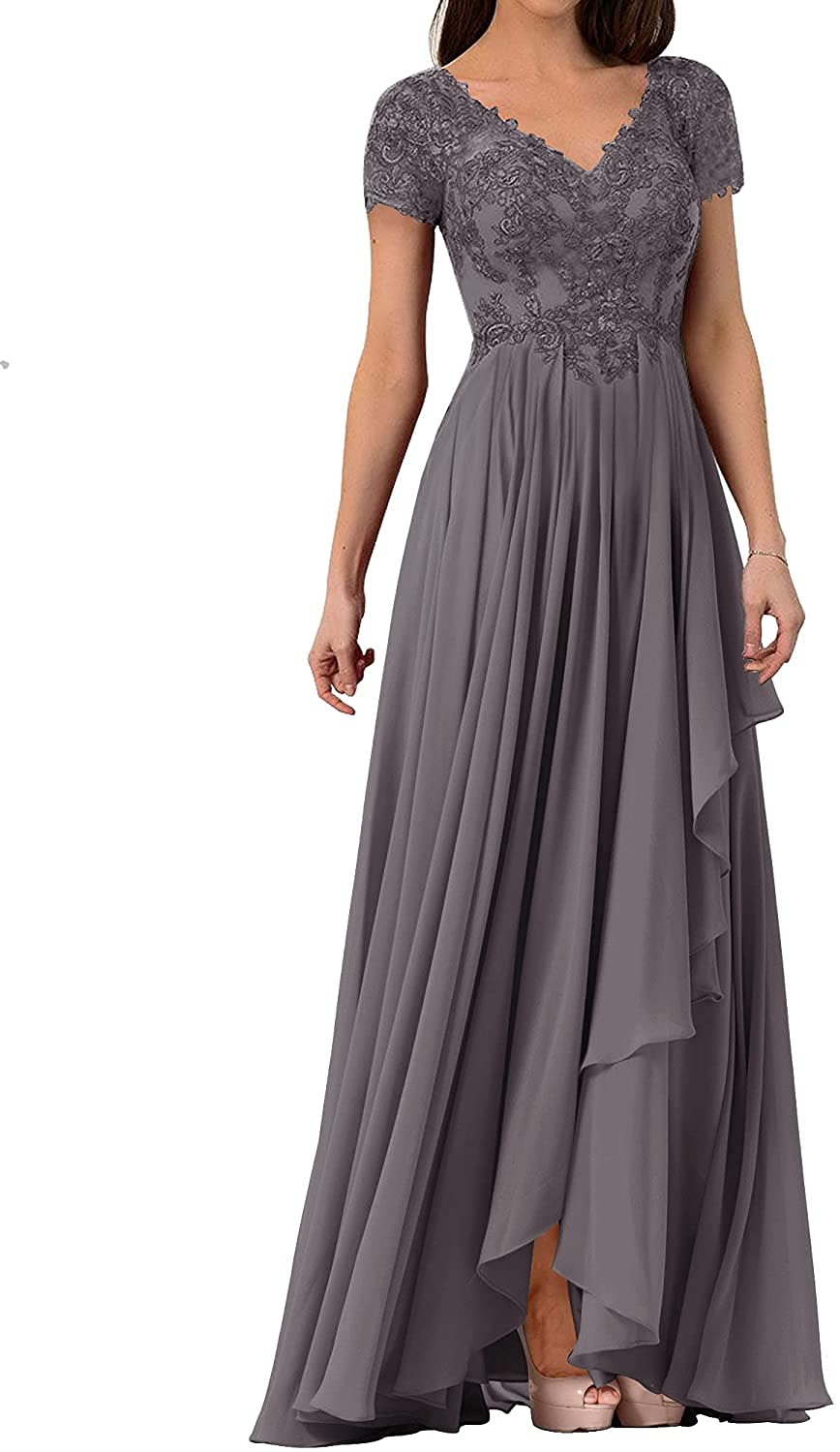 Elegant Lace Mother of The Bride Dresses for Women - V-Neck Chiffon Formal Evening Gown for Wedding Guest, Special Occasions & Black Tie Events