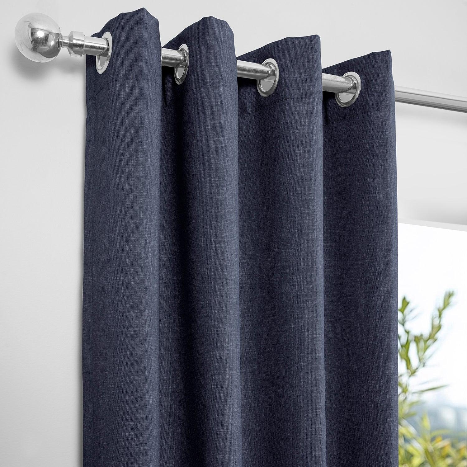 Ocean Navy Blue Grommet Villanova Outdoor Curtains - Waterproof Sunblock Patio Drapes for Porch, Deck, and Poolside - UV Resistant Outdoor Window Curtain Panels for Backyard & Garden Privacy