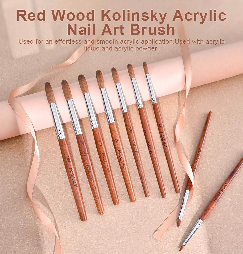 Professional Kolinsky Acrylic Nail Brush #10 - Red Wooden Handle Salon Nail Art Brush for Acrylic & Gel Nail Extensions - Perfect for Manicurists, Nail Technicians & DIY Nail Enthusiasts at Home or Salon