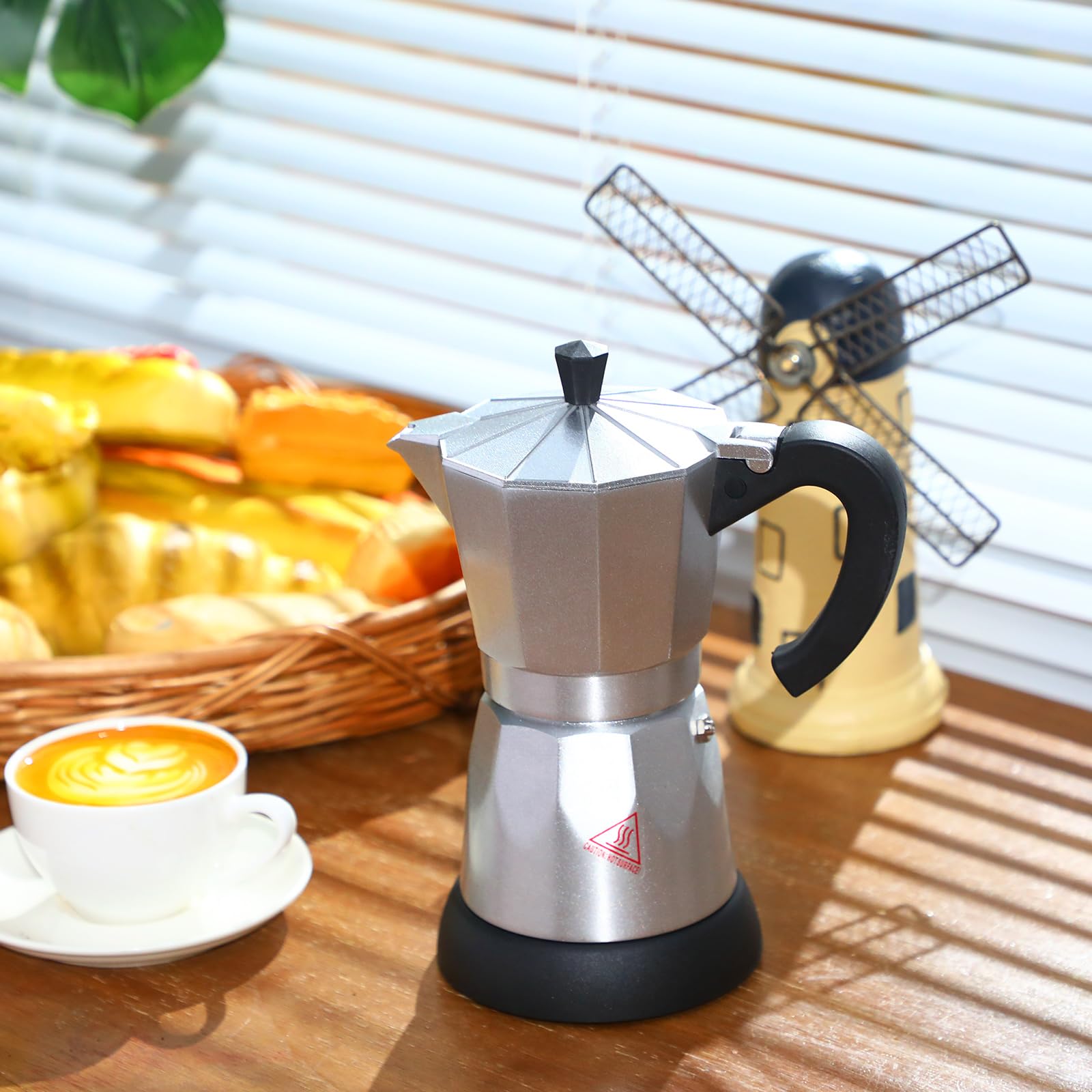 6 Cup Electric Espresso Coffee Maker - Italian Moka Pot 300ml Portable Aluminum Stovetop Coffee Machine with Detachable Base, Perfect for Home, Office & Travel - Great Gift Idea (Aluminum Color) | Brew Authentic Italian Coffee Anywhere