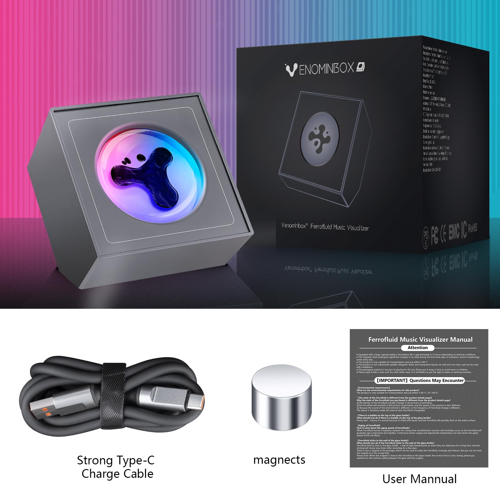 Ferrofluid Music Visualizer - Dancing Sound Sensitive Ferrofluid Speaker Display with RGB Lights | Science Desk Toy for Office, Bedroom & Study | Perfect for Music Lovers, Tech Enthusiasts & Science Gifts | Use for Home Decor, Party Entertainment & STEM Education
