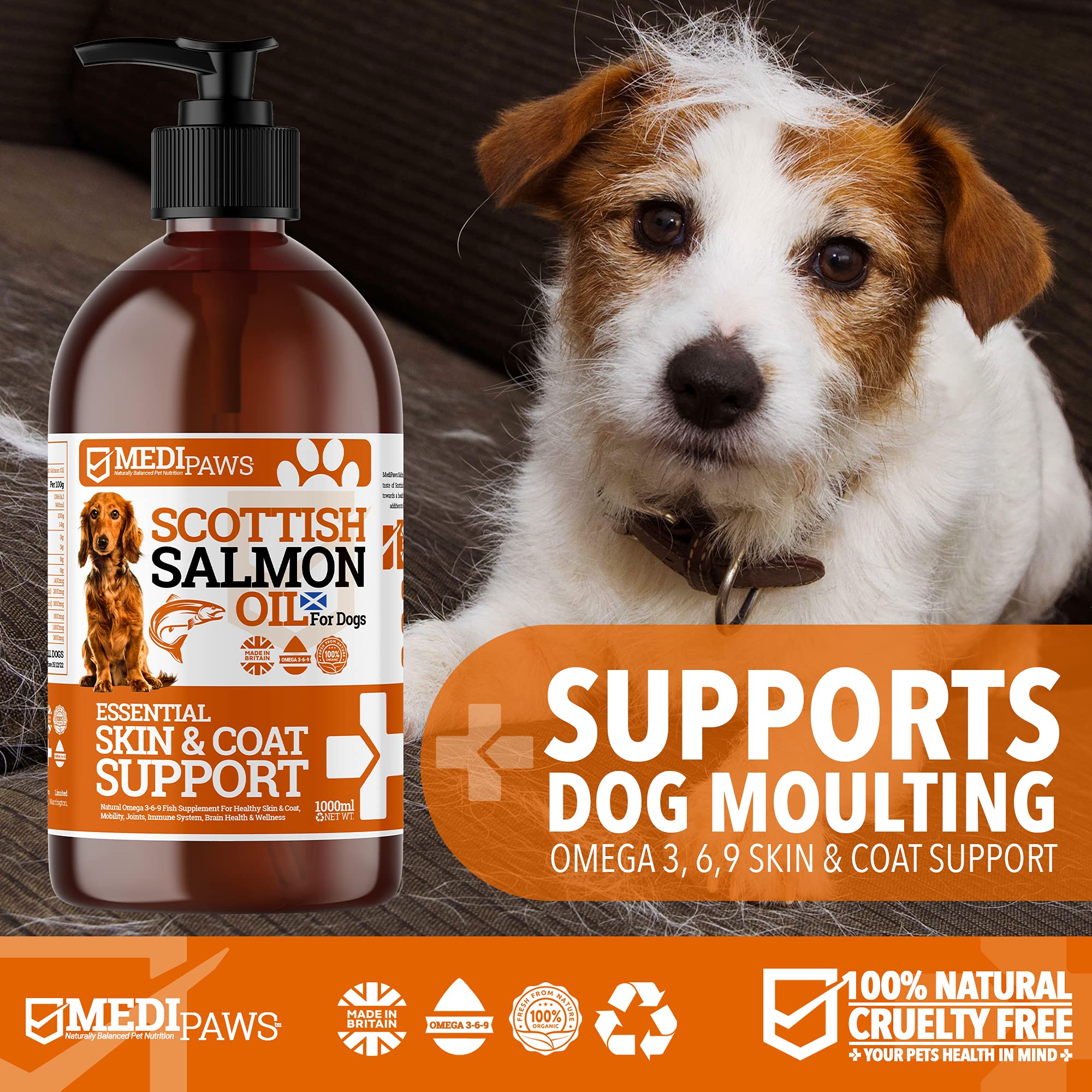 Premium Omega 3 Fish Oil Supplement for Dogs & Cats - Pure Scottish Salmon Oil with EPA & DHA for Healthy Skin, Shiny Coat, Joint Support & Immune System - Natural Pet Supplement for Allergies, Itching & Brain Health - Perfect for Daily Wellness Routine & Senior Pet Care