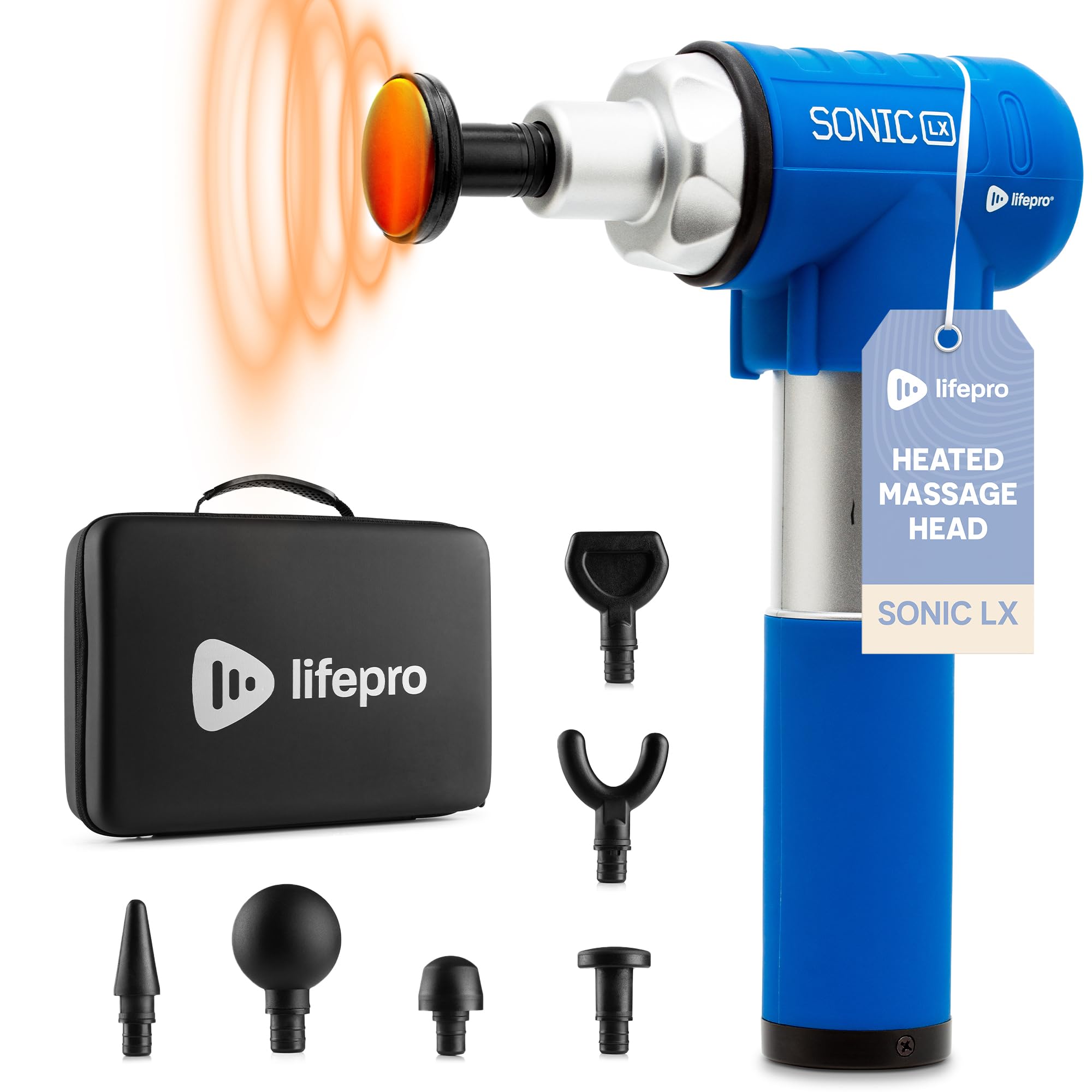LifePro Sonic LX Professional Massage Gun with Heating Function - 9 Speed Levels & 10 Attachments for Deep Tissue, Neck & Back Pain Relief - Perfect for Athletes, Post-Workout Recovery & Muscle Relaxation at Home/Gym