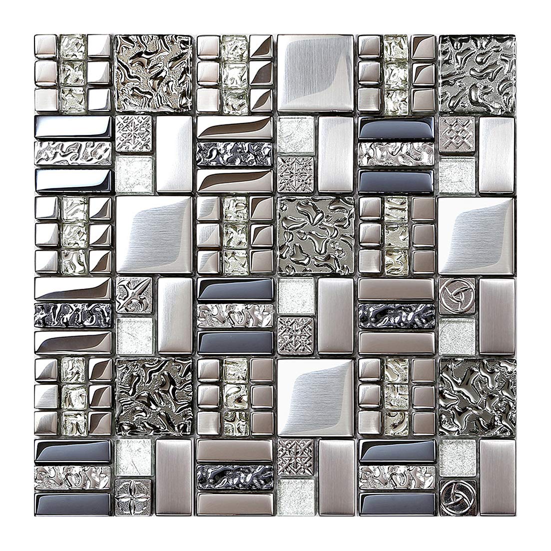 Silver Gray Metallic Glass Mosaic Tiles - 10 sq ft Waterproof Kitchen Backsplash & Bathroom Shower Wall Tile - 100% Glass Accent Decor for Modern Home Interiors (TSTGT151) - Perfect for DIY Home Renovation Projects