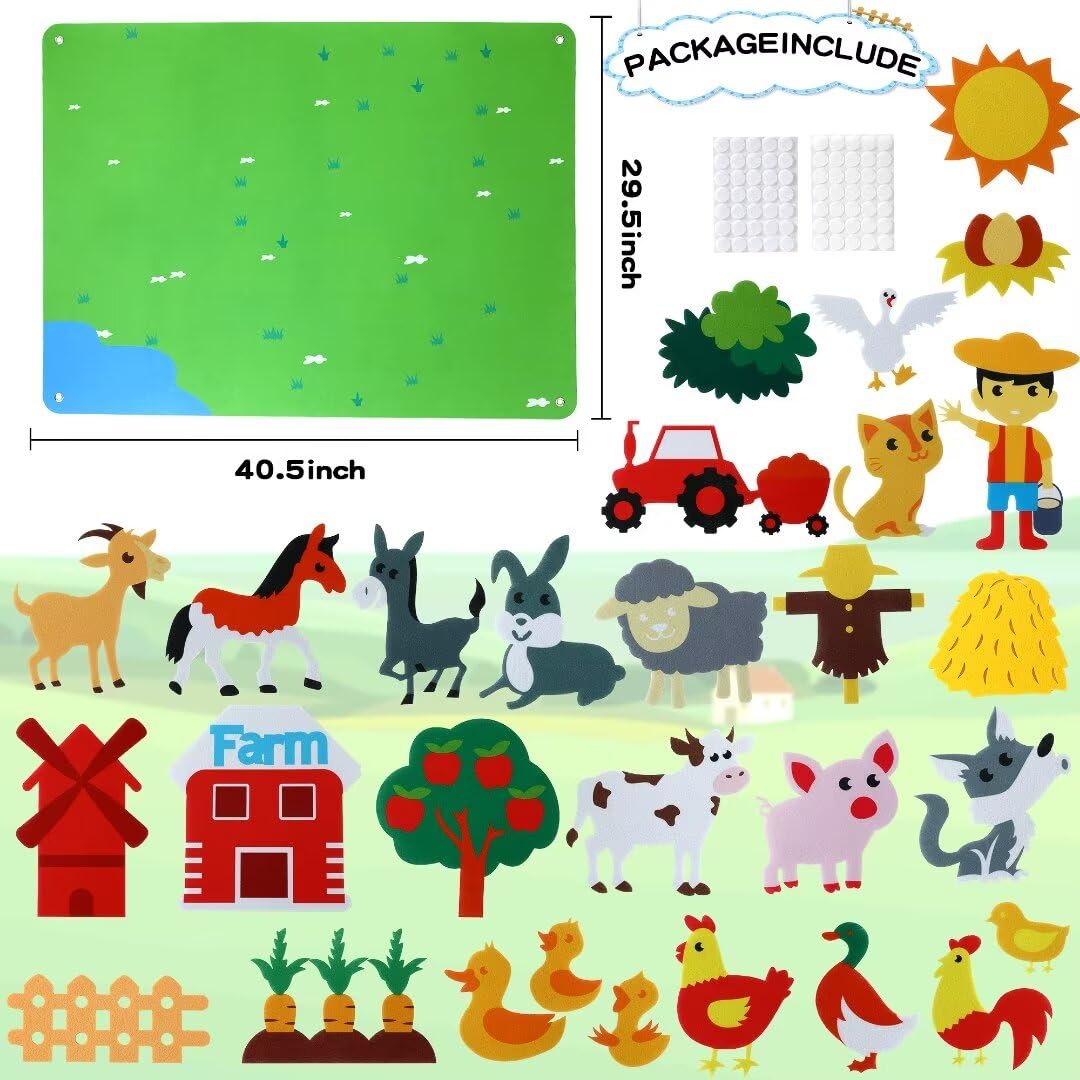 Farm Animals Felt Story Board Set - 29pcs Preschool Learning Kit for Toddlers | Interactive Play Mat & Wall Hanging Gift for Boys & Girls