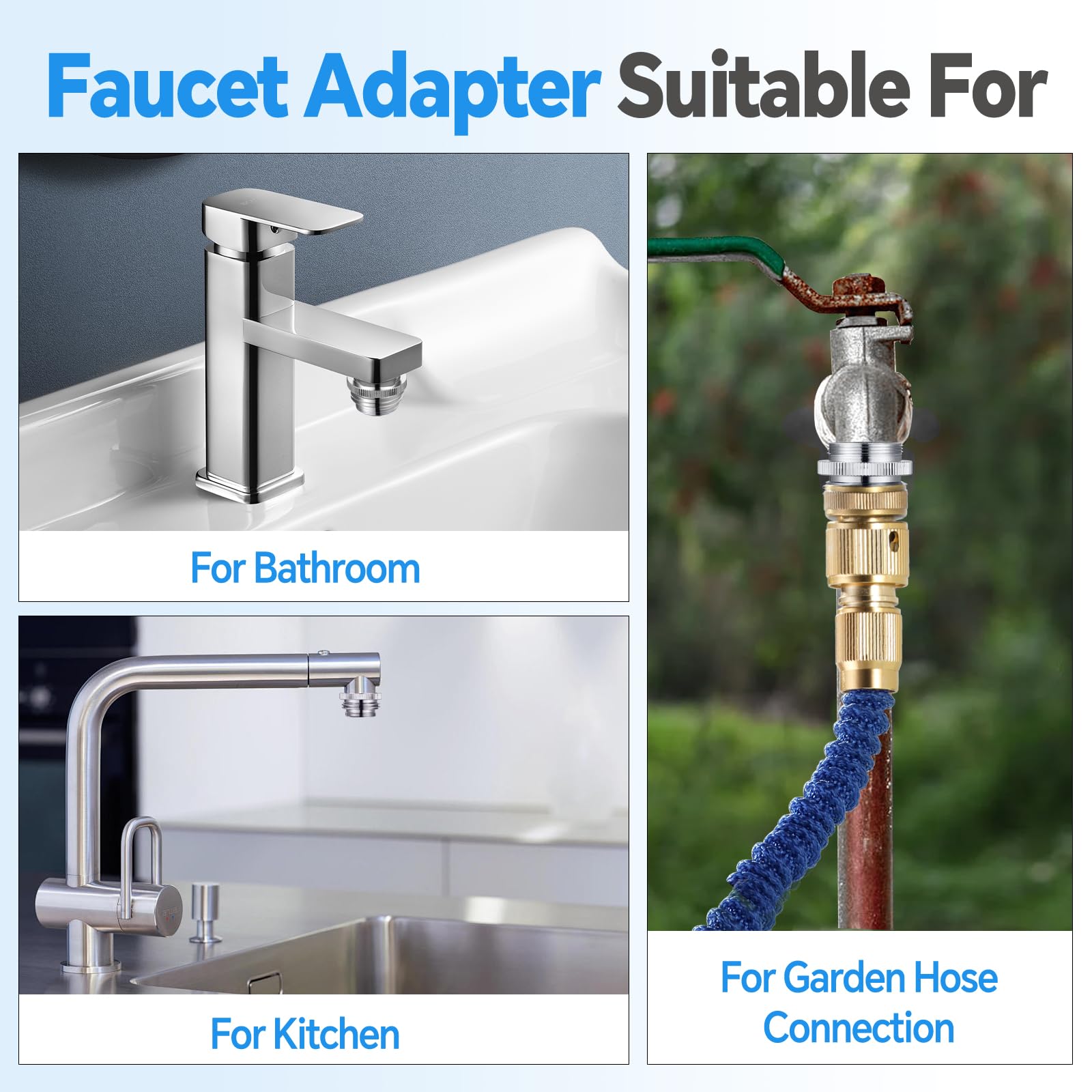 Brass Faucet Adapter - Kitchen Sink to Garden Hose Connector, Multi-Thread Male to Female Hose Adapter with Chrome Finish - Perfect for Outdoor Watering, Car Washing & Pet Bathing