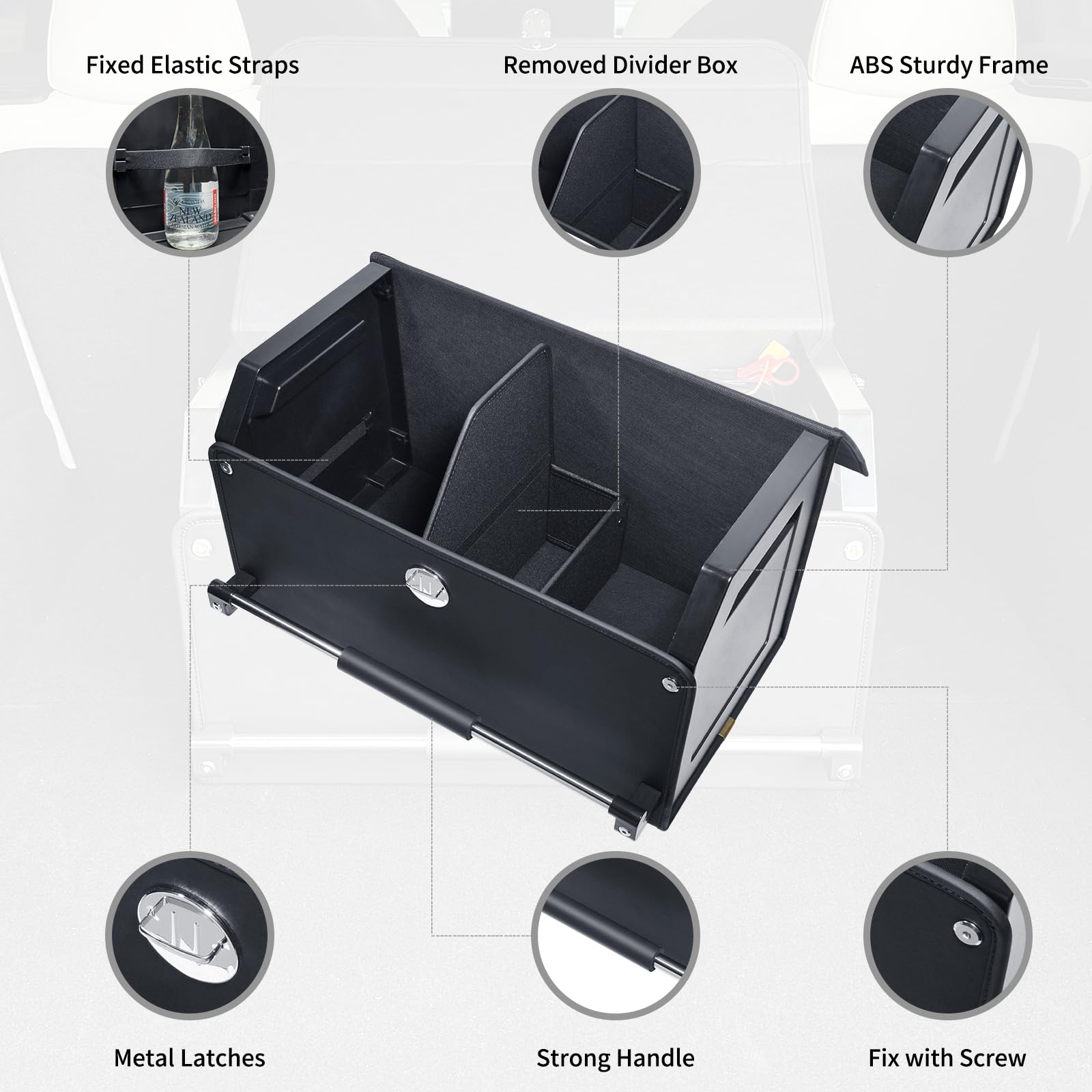 Premium Leather Collapsible Car Trunk Organizer with Push-Pull Handle & Lid - 2 Compartment Large Storage Box for SUV, Minivan, Sedan | Perfect for Road Trips, Grocery Shopping & Car Organization (Black)