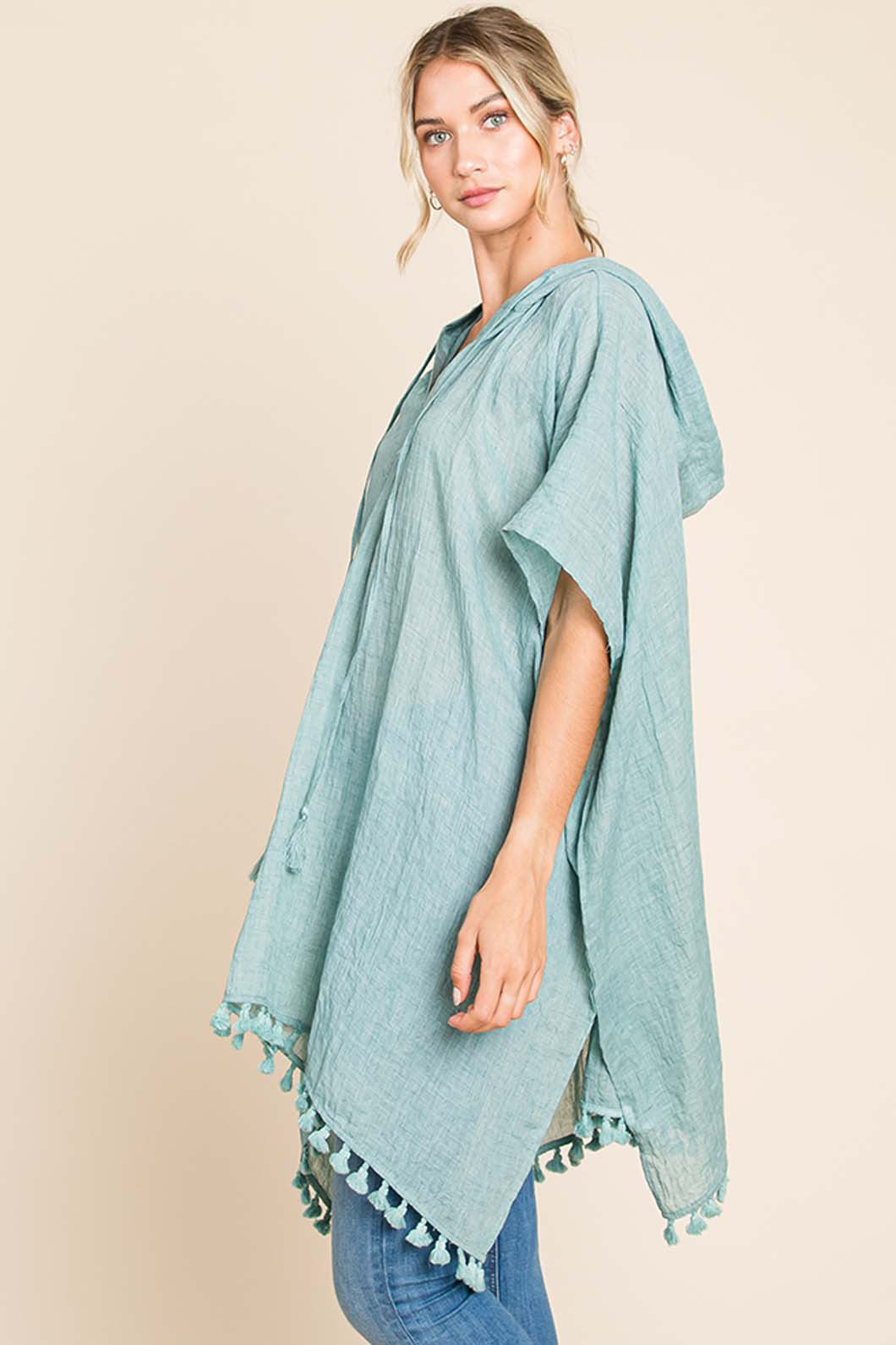 Stylish Tassel Hem Hooded Cover Up - Lightweight Beachwear for Women, Perfect for Poolside, Vacation & Summer Outfits