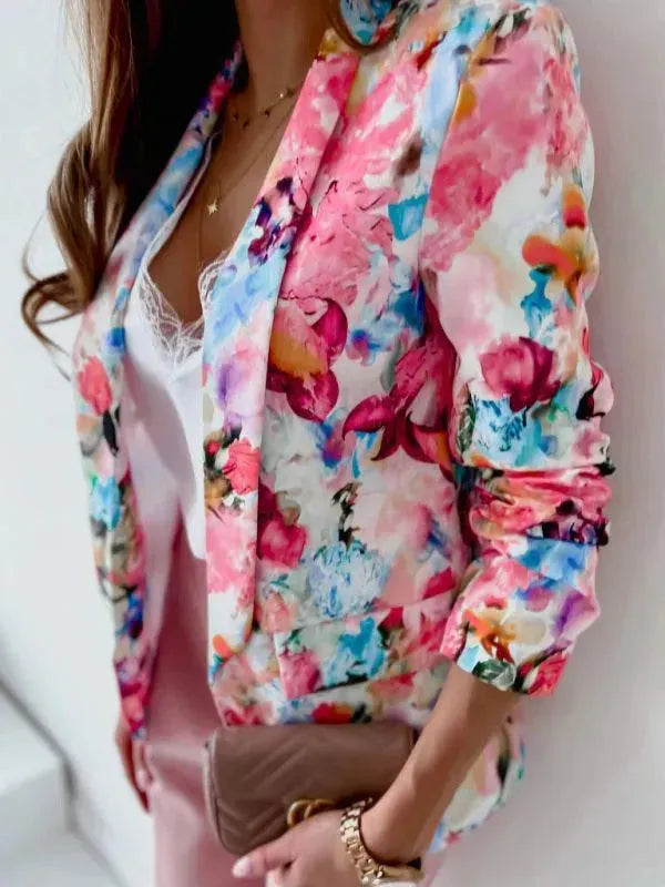Fashionable Printed V-Neck Women's Coat - Elegant Outerwear for Fall & Winter | Perfect for Office, Dating & Casual Outings