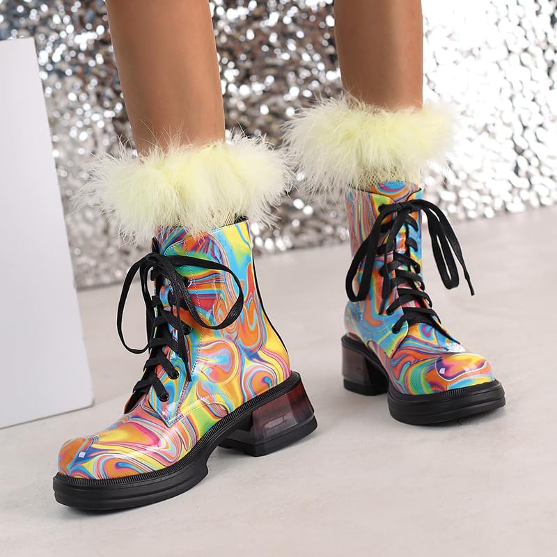 Sparkly Women's Combat Ankle Boots - Round Toe Platform Lace Up Booties for Casual Wear, Night Out & Festival Fashion