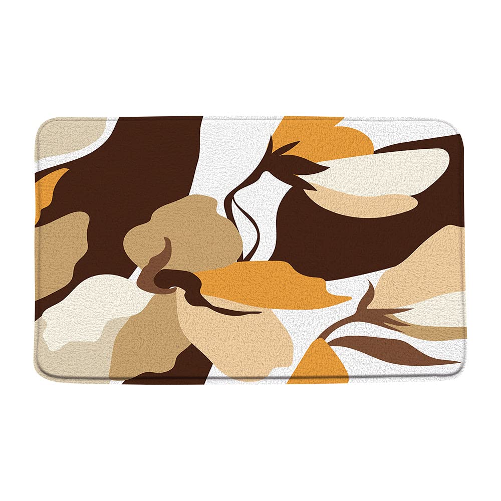 Mid Century Modern Bath Mat - Brown Yellow White Geometric Abstract Flower Design - Non-Slip Microfiber Memory Foam Bathroom Rug (16x24 & 18x30 Inch) - Perfect for Contemporary Bathrooms, Powder Rooms and Spa-Style Decor