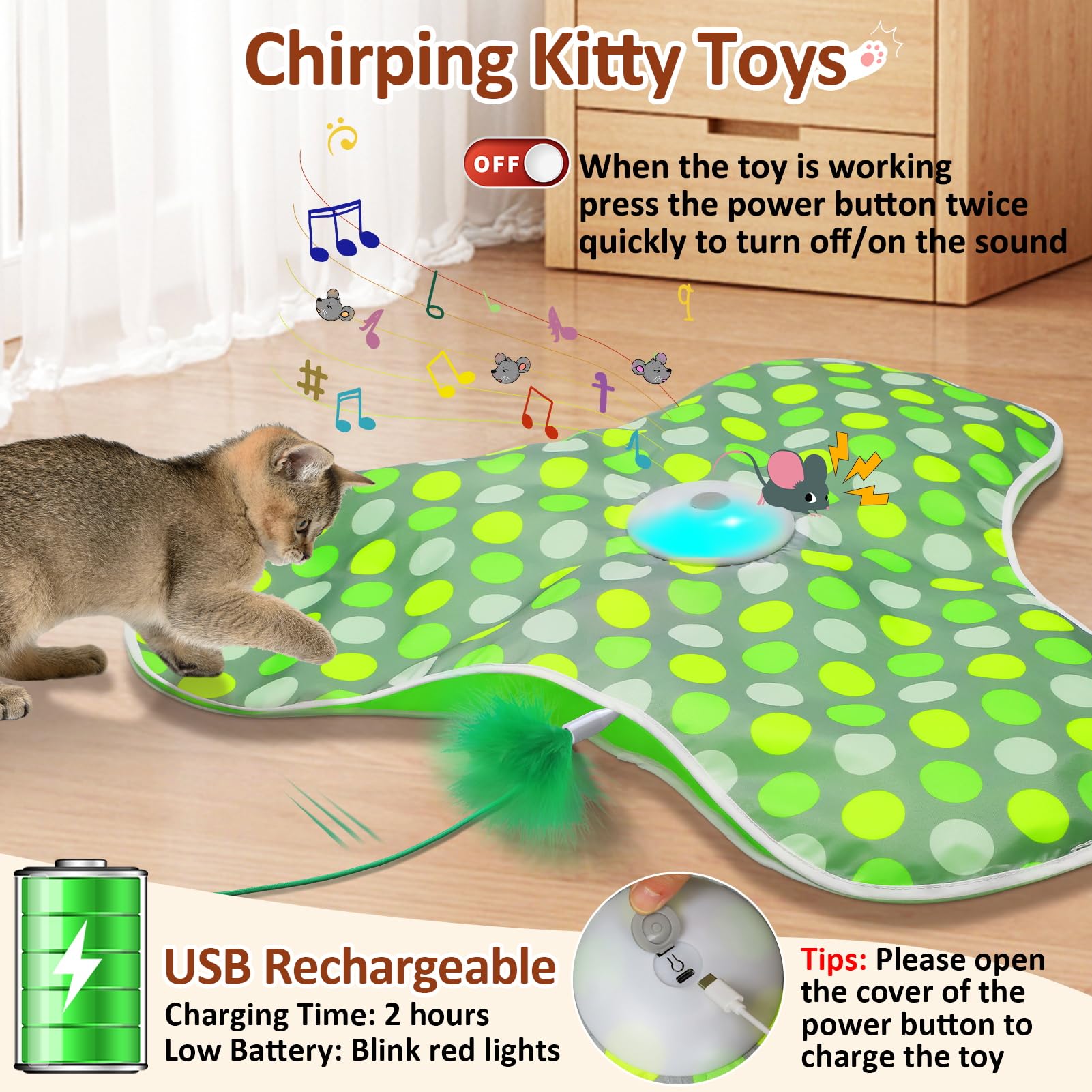 Interactive Automatic Cat Toy with Motion Activated Feather & Chirping Sounds - USB Rechargeable Hide & Seek Game for Indoor Cats - Perfect for Playtime, Exercise & Boredom Relief