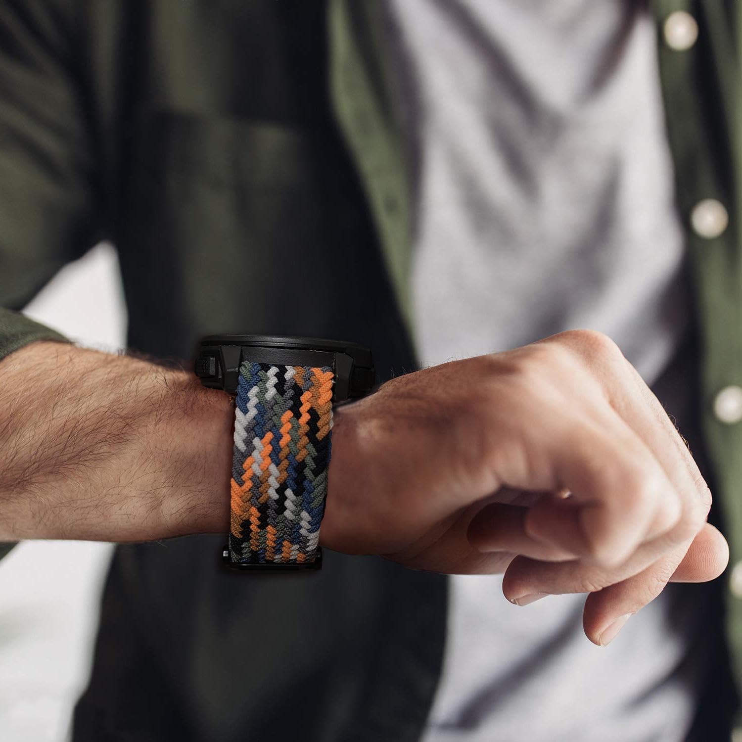 Abanen 22mm Stretchy Solo Loop Watch Band for Garmin Instinct 2 Solar - Soft Elastic Adjustable Braided Wrist Strap with Buckle - Compatible with Instinct Crossover Solar, Tactical & Esports Models - Perfect for Running, Hiking & Everyday Wear