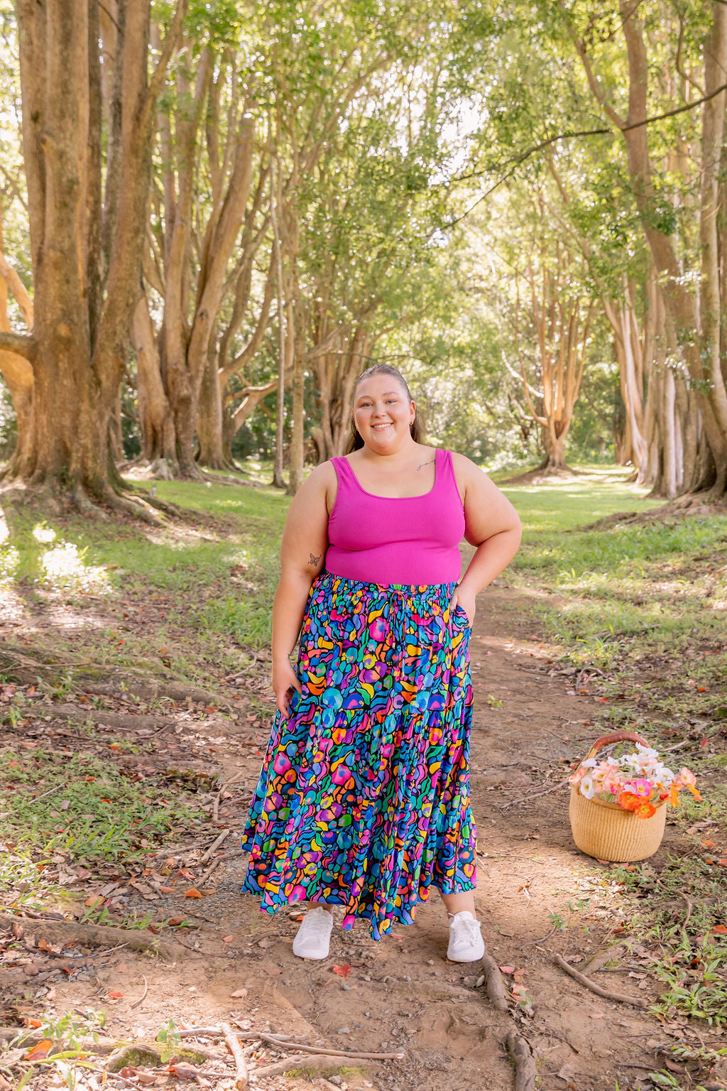 Kasey Rainbow African Print Carrie Skirt - Stylish Floral Midi Skirt for Women, Perfect for Summer Outfits, Beach Vacations & Boho Fashion