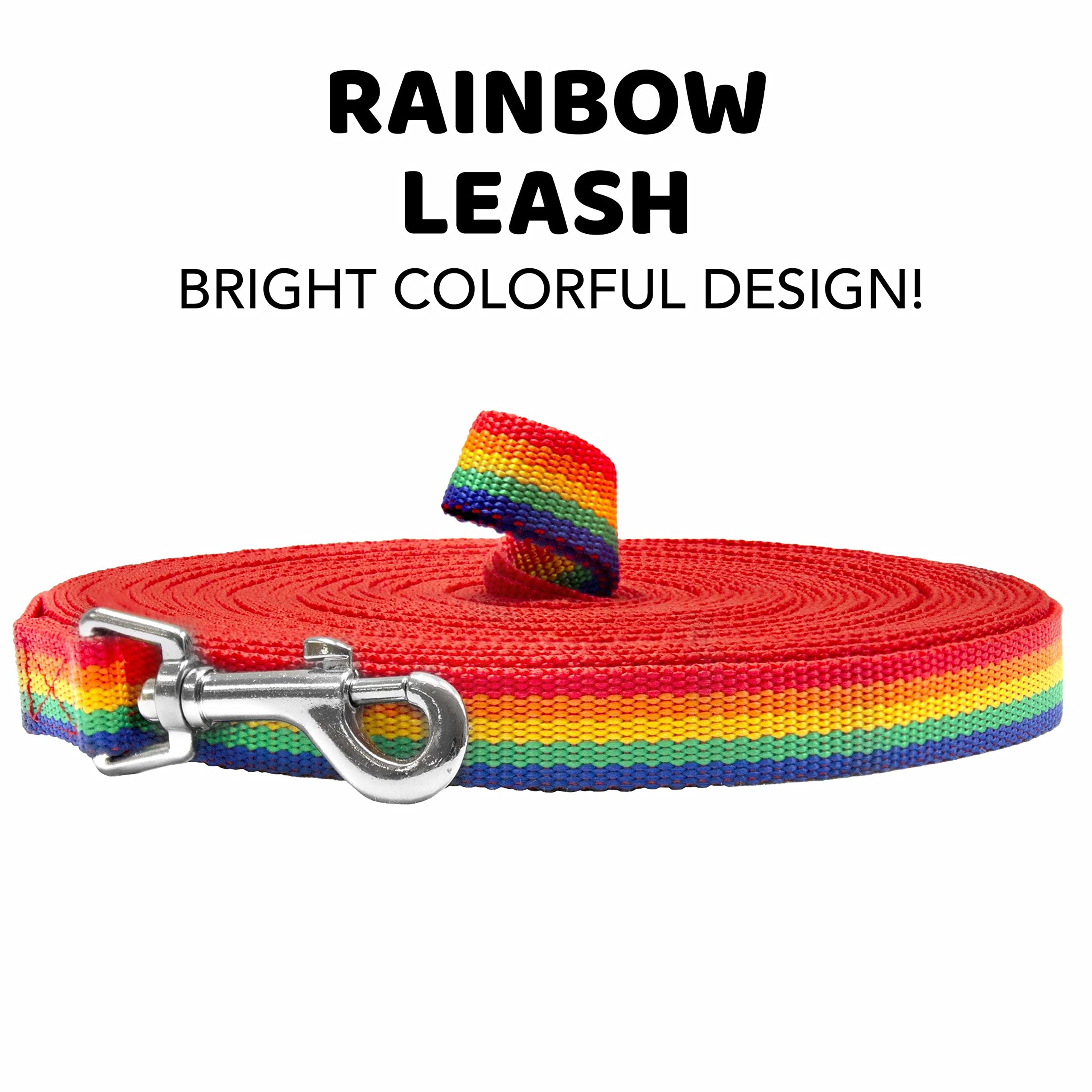 **Downtown Pet Supply 50ft Rainbow Nylon Dog Leash - Long Training Leash for Recall & Obedience - Durable Outdoor Walking, Hiking & Backyard Play for Medium & Large Dogs**