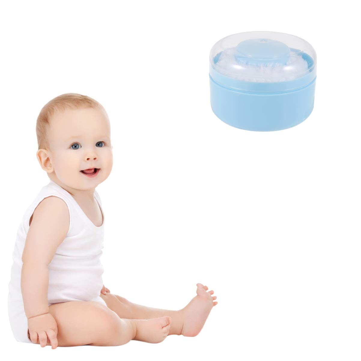 2-Pack Large Body Puff for Women & Baby - Soft Blue Talcum Powder Puff with Storage Case | Perfect for Baby Care, Post-Bath Powder Application & Gentle Skin Care