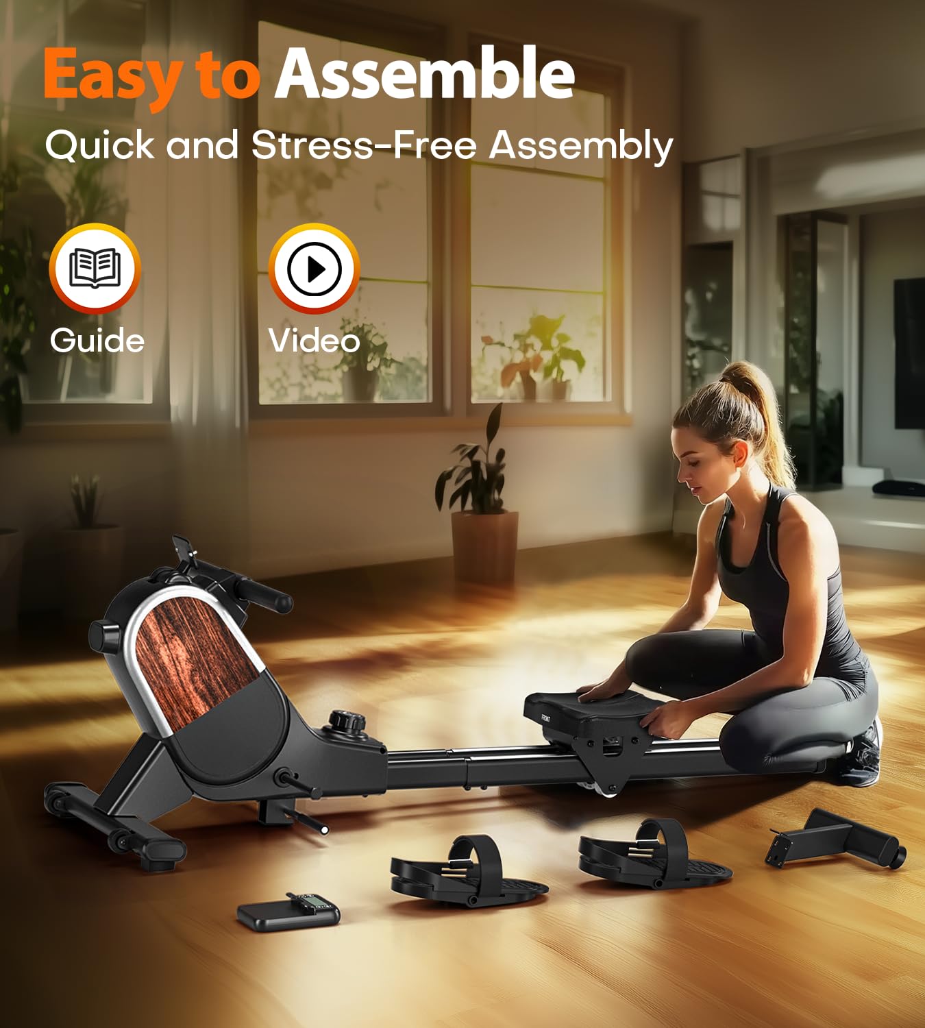 MOSUNY Magnetic Rowing Machine for Home - 350 LB Weight Capacity, 16 Resistance Levels, Dual Slide Rail System with Bluetooth & App Connectivity (2025 Model) - Perfect for Home Gym, Full-Body Workout & Cardio Training
