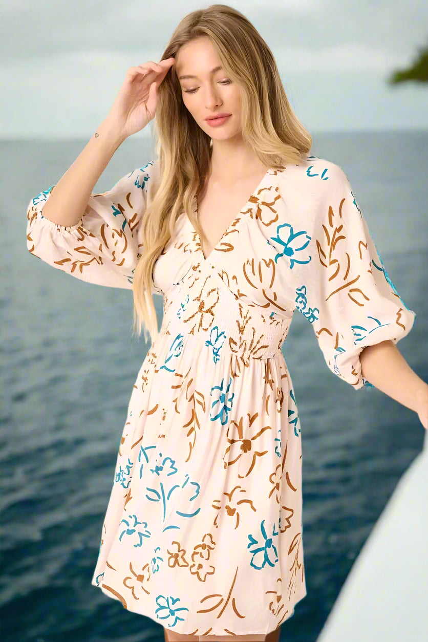 Floral Print Mock Waist Mini Dress - Summer Party, Beach Vacation & Date Night Outfit for Women