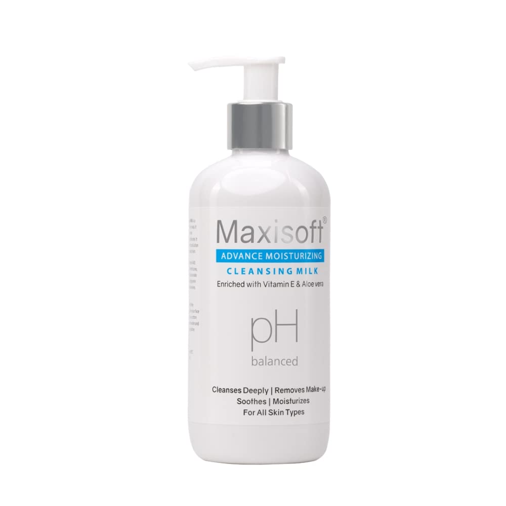 Maxisoft Advance Moisturizing Cleansing Milk - Long Lasting Hydrating Face & Body Wash for Dry, Sensitive & All Skin Types | Deep Pore Cleanser with Soothing Formula | 300ml | Perfect for Daily Skincare Routine & Post-Workout Refreshment