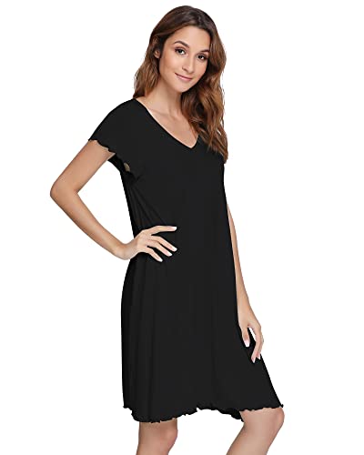 NACHILA Women's Soft Bamboo Nightgown - Lightweight Short Sleeve Sleep Shirt & Lounge Dress - Plus Size S-4X - Perfect for Sleeping, Relaxing at Home or Summer Vacation Wear