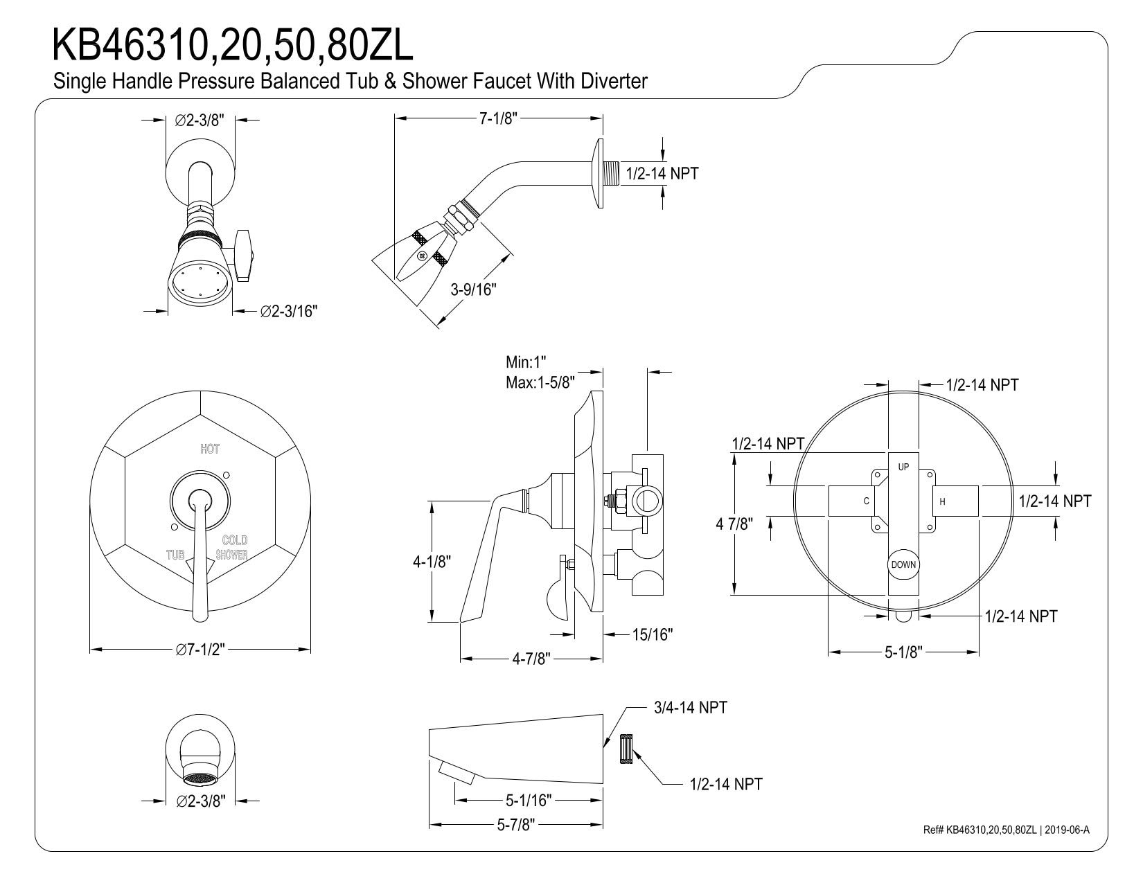 Kingston Brass KB46350ZL Oil Rubbed Bronze Metropolitan Tub and Shower Faucet with Diverter - Perfect for Bathroom Renovation and Modern Home Upgrade