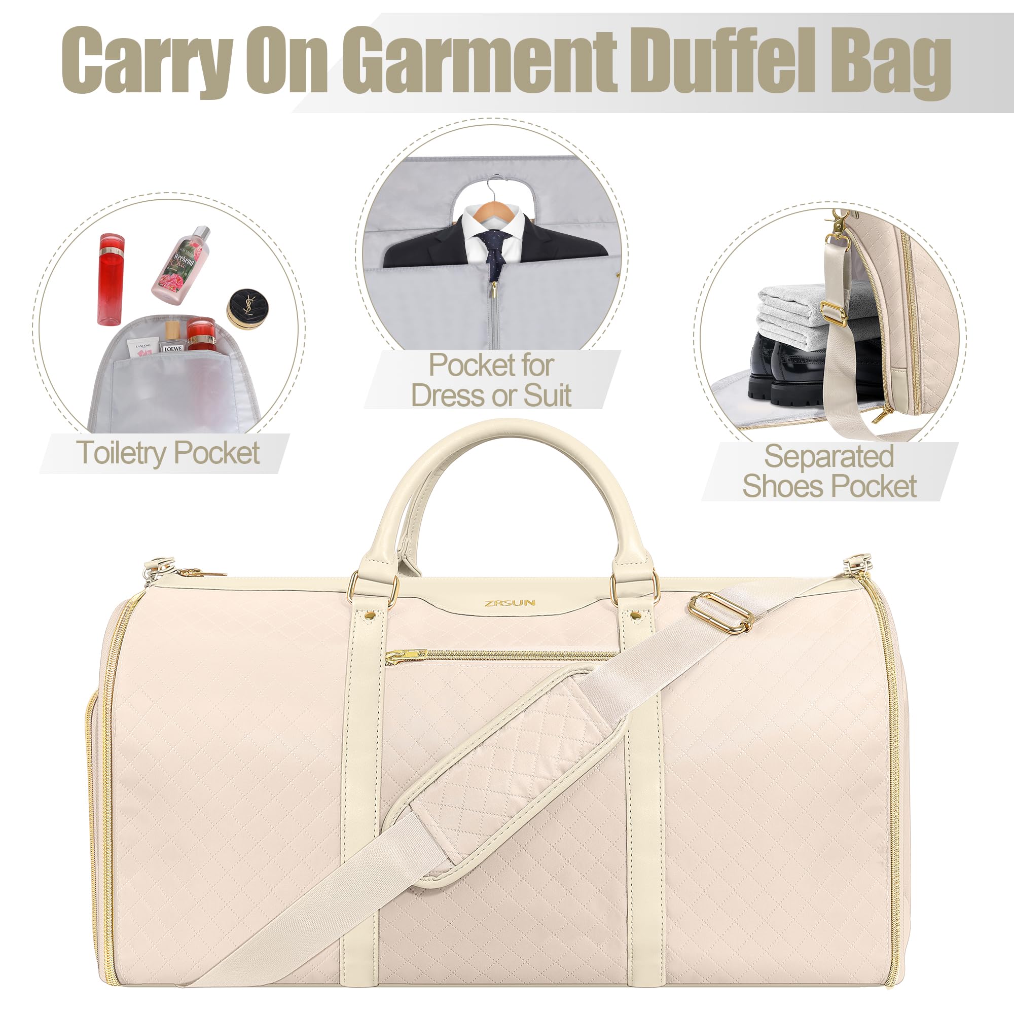 Premium Travel Garment Bag with Shoe Compartment - Convertible Carry-On Suitcase & Duffel Bag for Business Trips & Weekend Getaways - Wrinkle-Free Clothes Organizer for Men & Women - Ideal for Airplane, Hotel & Wedding Travel (Beige)