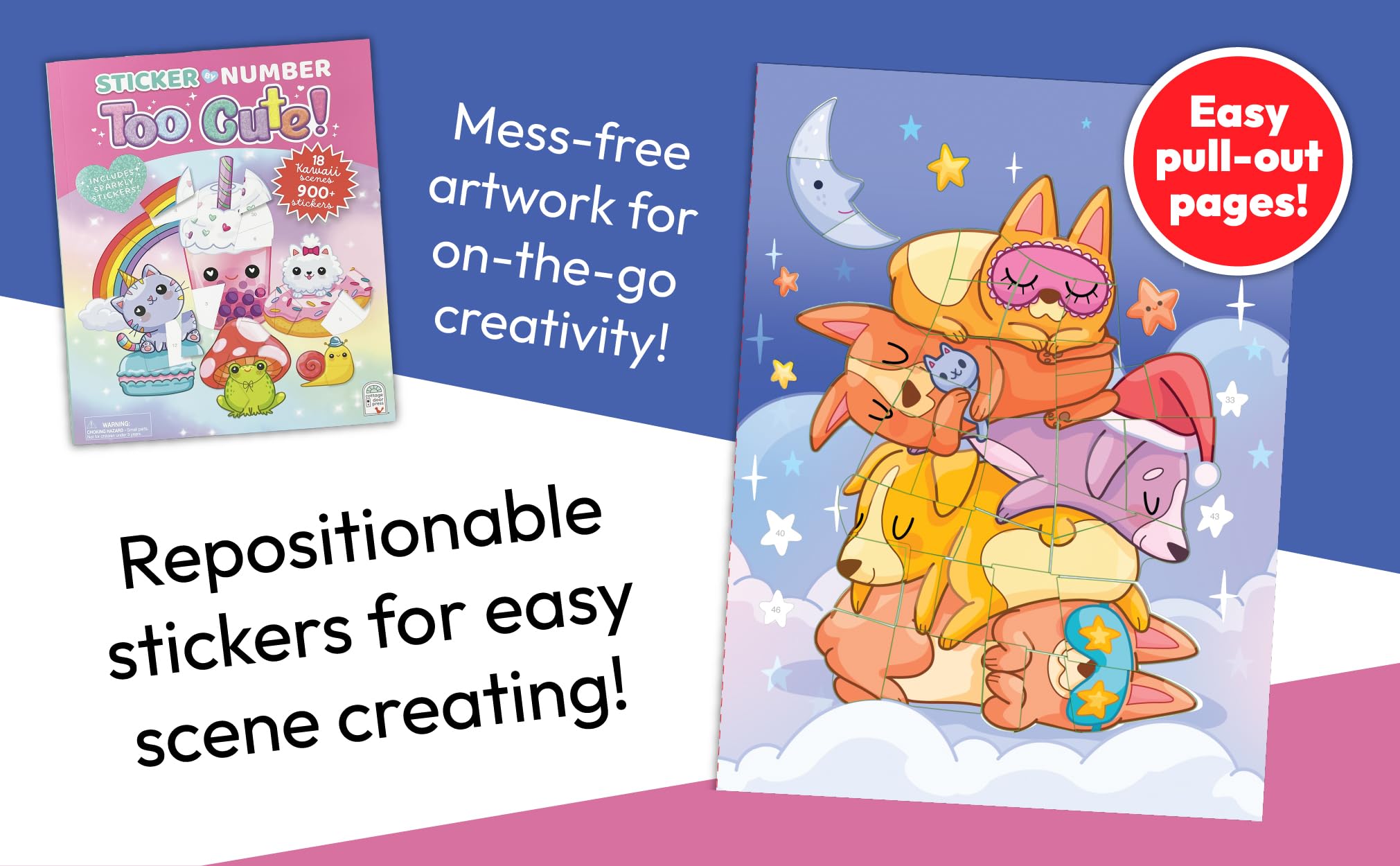 Sticker by Number Activity Book for Kids - 900 Kawaii-Inspired Stickers with Pull-Out Pages | Fun Learning & Creative Play for Children | Perfect for Travel, Birthday Gifts & Classroom Activities