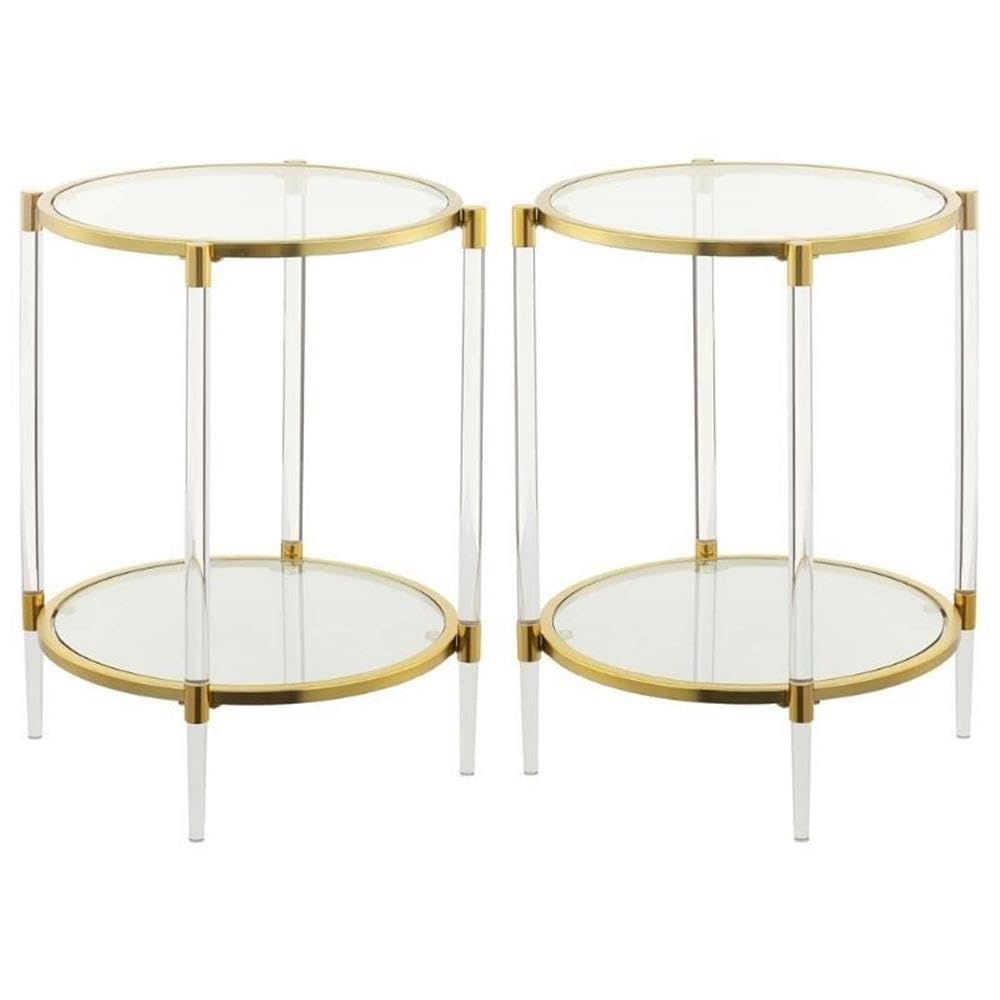 Modern Acrylic Clear Glass End Table with Gold Frame - Set of 2, Perfect for Living Room, Bedroom & Office Decor