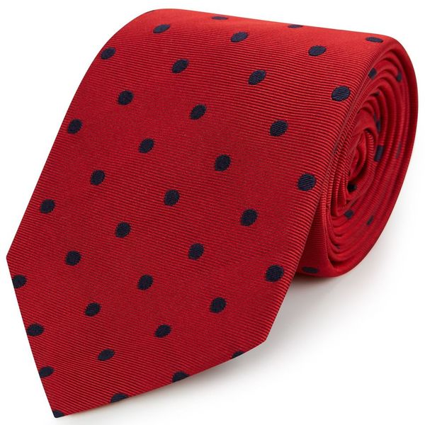 Premium Red Navy Churchill Spot Woven Silk Tie for Men - Elegant Formal Necktie for Business, Weddings & Special Occasions