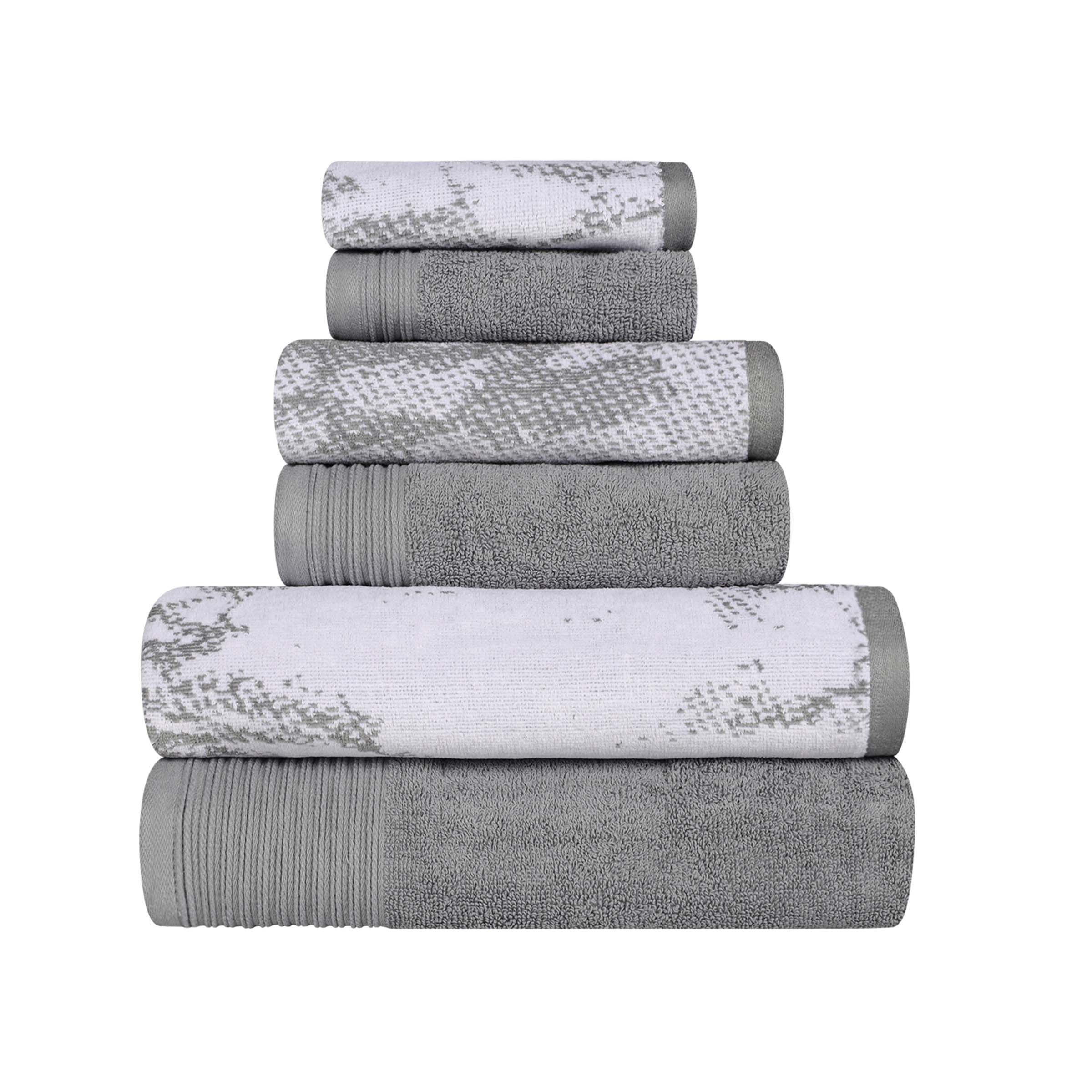 Premium 6-Piece Cotton Quick-Drying Towel Set - Solid & Marble Patterns for Bath, Gym, Beach, and Spa | Ultra Absorbent & Soft Bath Towels