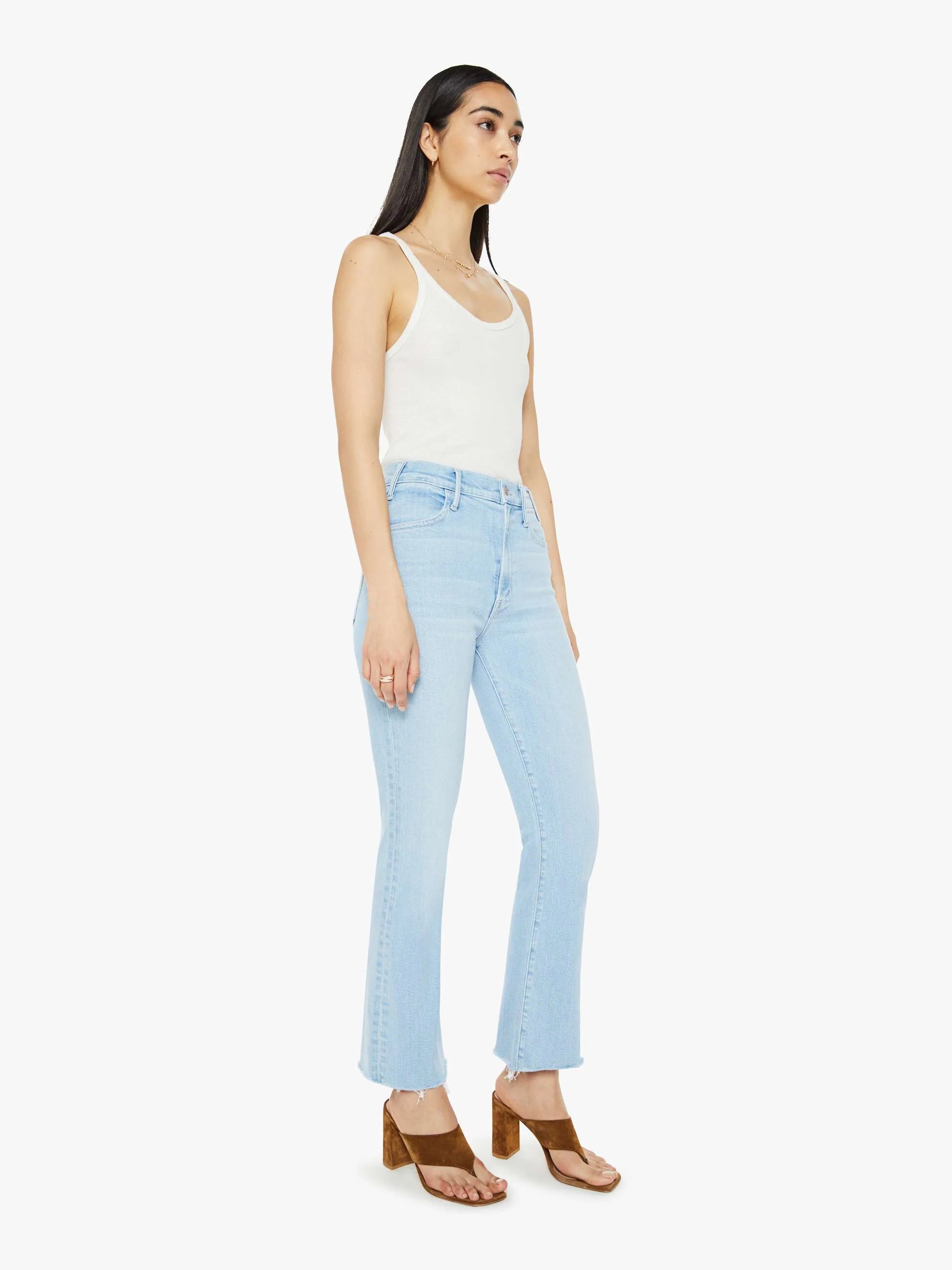 Mother Hustler Ankle Fray Distressed Denim Jeans for Women - Trendy Ripped Ankle Jeans for Casual Outfits & Streetwear