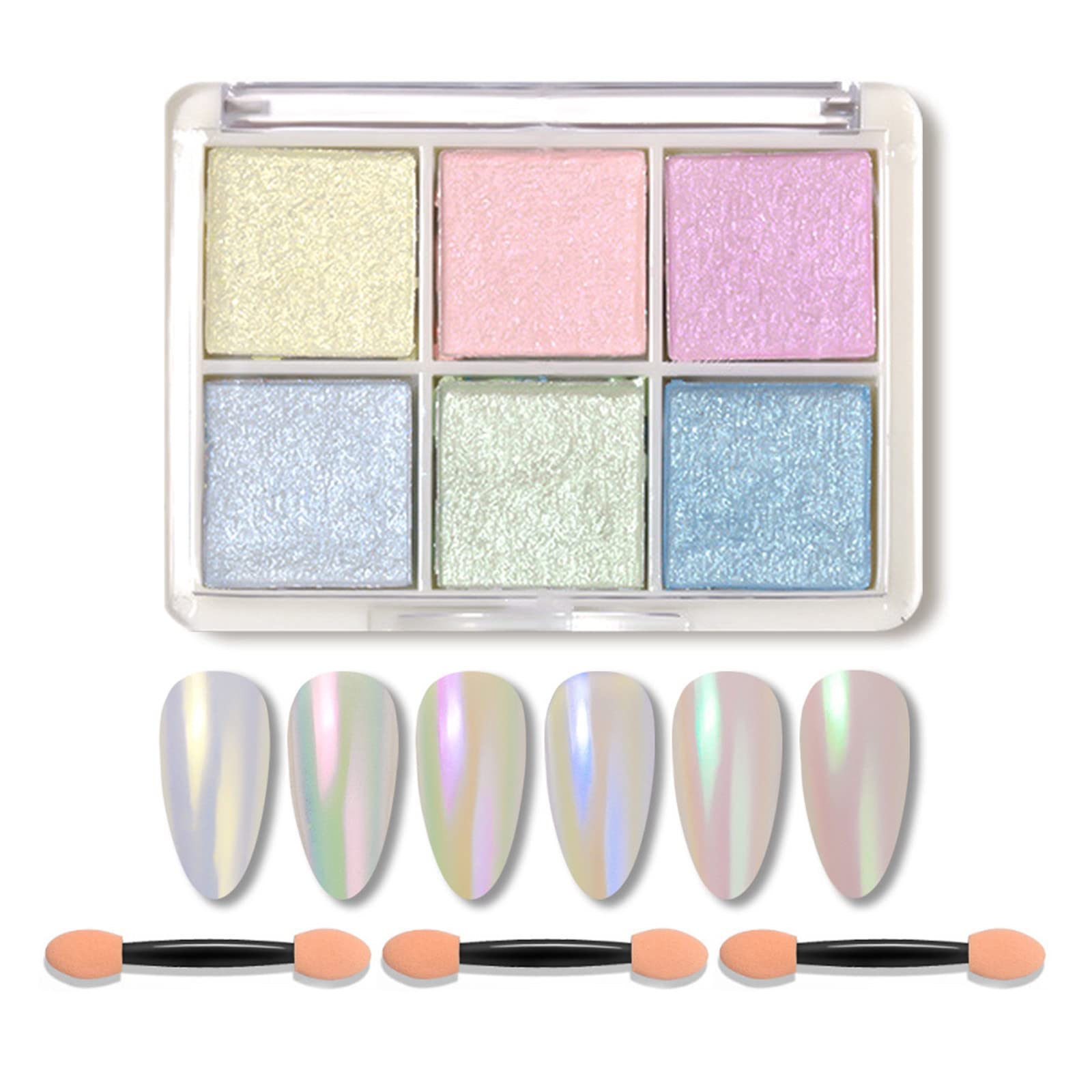 6 Colors Chrome Mermaid Neon Nail Glitter Powder Set - Metallic Nail Art Pigment with Sponge Brushes for Gel Polish & Nail Decoration | Perfect for Salon, DIY Manicure & Party Nail Art