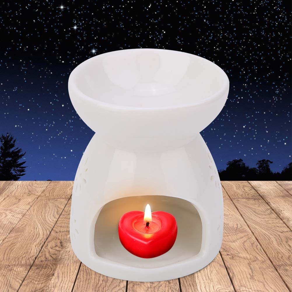 Ceramic Tealight Candle Holder & Essential Oil Burner - Aromatherapy Diffuser with Floral Design for Home Decor, Bedroom, Living Room & Relaxation - Perfect for Meditation, Spa Nights and Romantic Ambiance