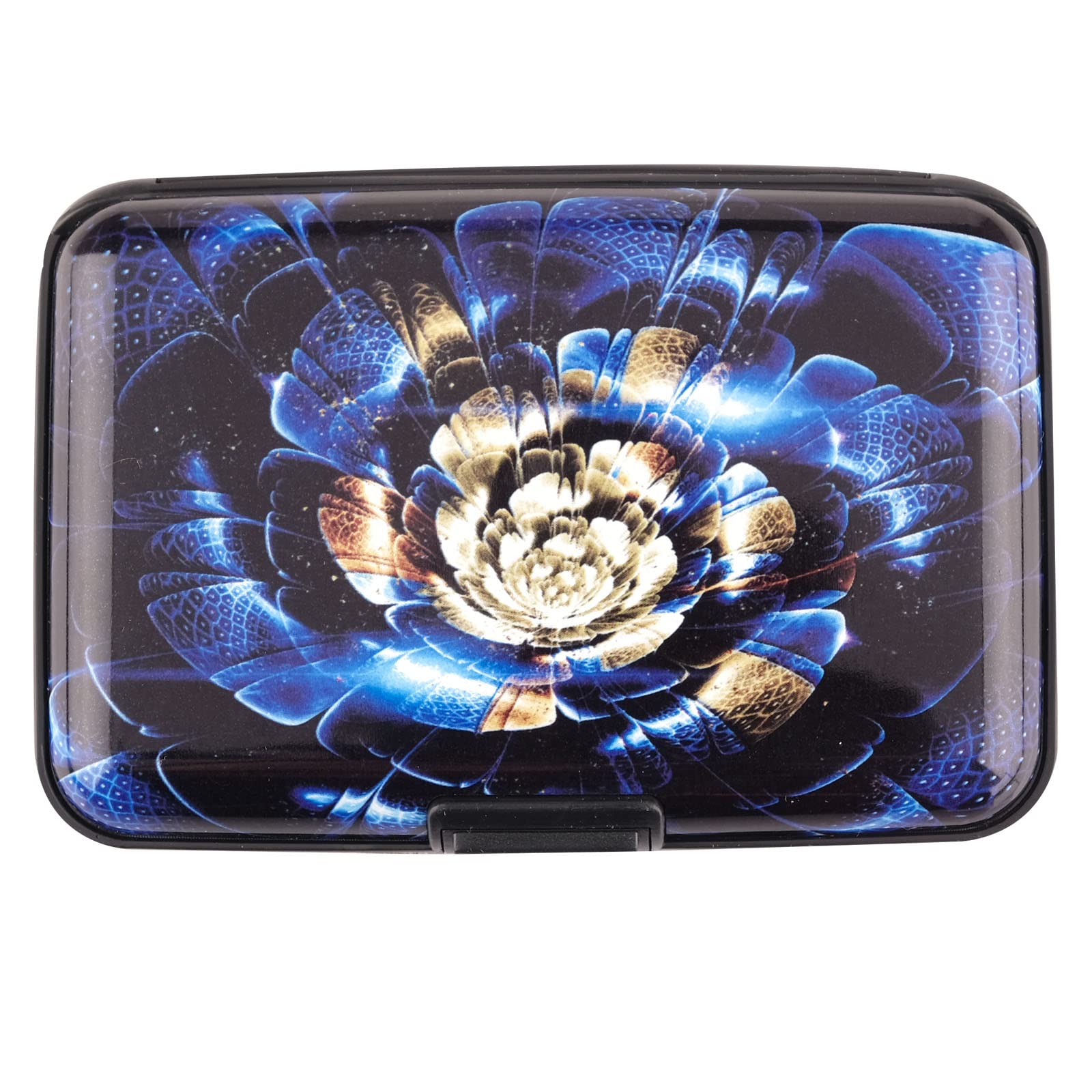 Mini Aluminum RFID Blocking Credit Card Holder - Slim Metal Wallet for Men & Women, Business & ID Cards - Blue 3D Flower Design | Perfect for Travel, Work & Everyday Use