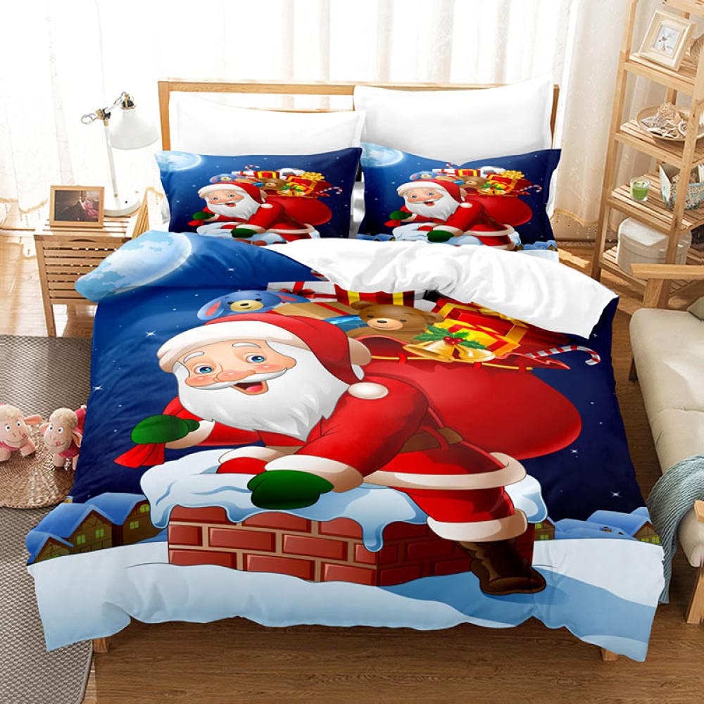 Christmas Santa Duvet Cover Queen Set - Festive Bedroom Decor for Kids
